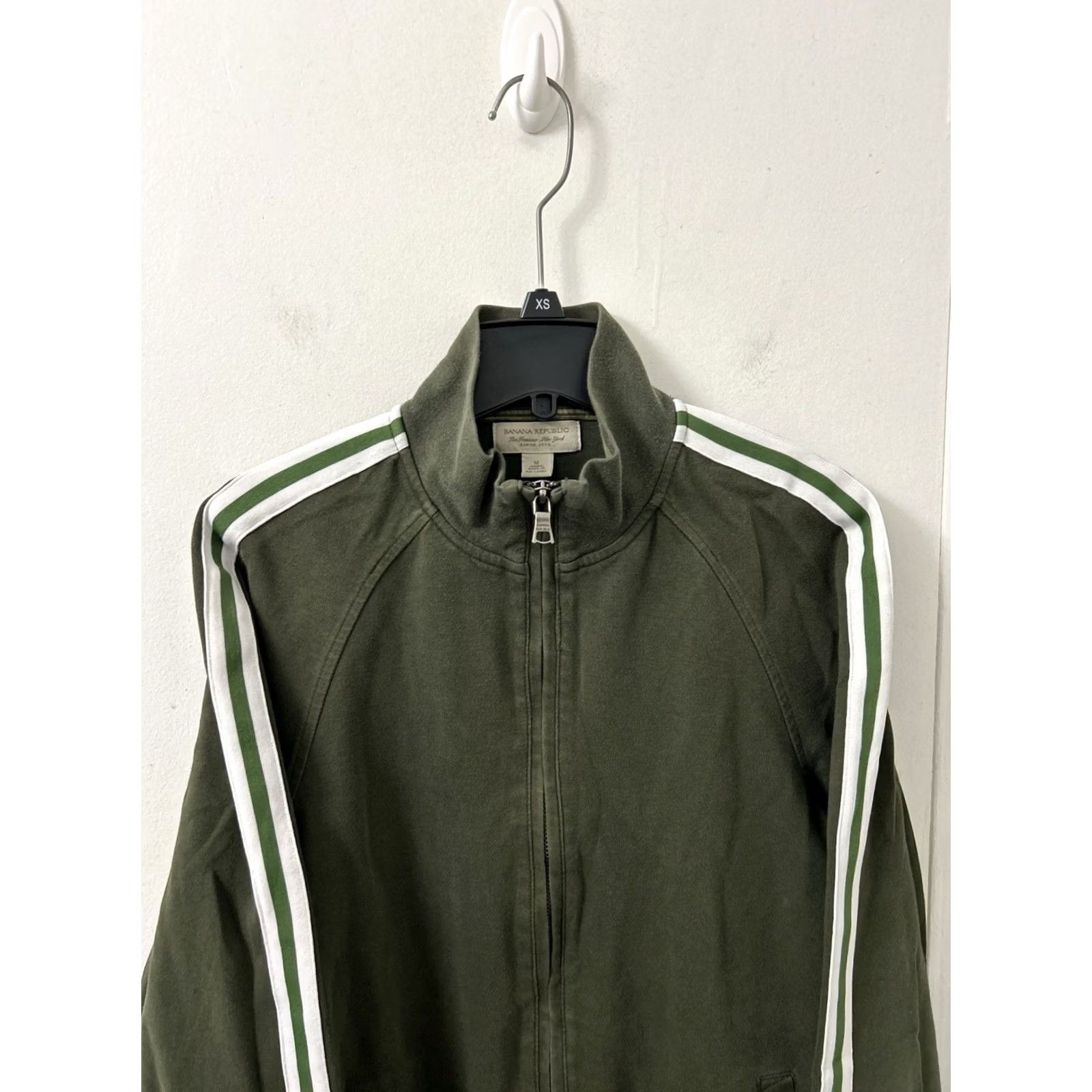 Banana Republic Banana Republic Track Jacket Mens M Army Green Full Zip Racing Stripes Shirt Jacket Mens Size US M / EU 48-50 / 2 - 2 Thumbnail