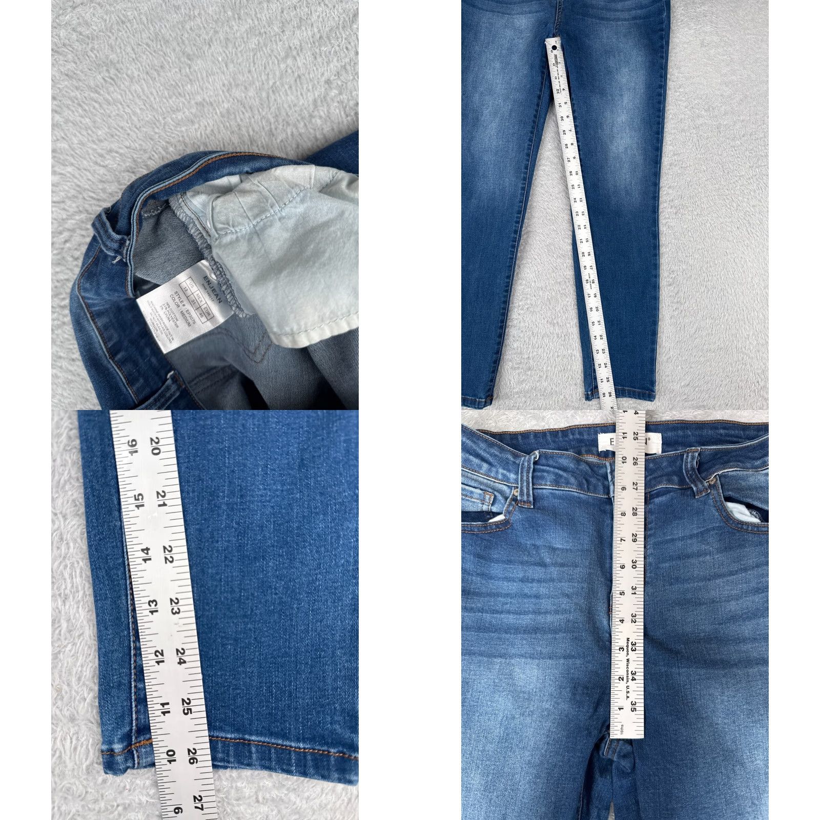Vintage Enjean Jeans Juniors 13 Blue Denim Skinny Taper Cotton Poly Blend Mid Rise 30x26 Size 34" / US 12 / IT 48 - 8 Thumbnail