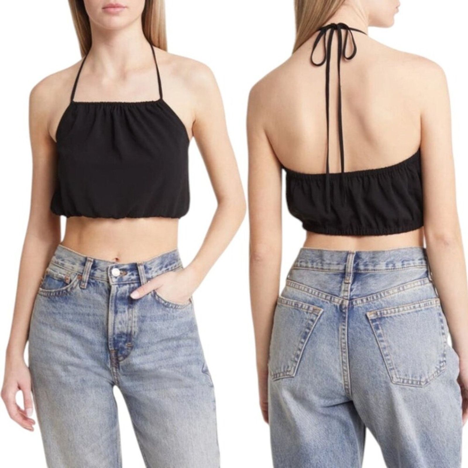 Other Open Edit Halter Neck Crop Top In Black Medium NWT $39 MSRP Size M / US 6-8 / IT 42-44 - 1 Thumbnail