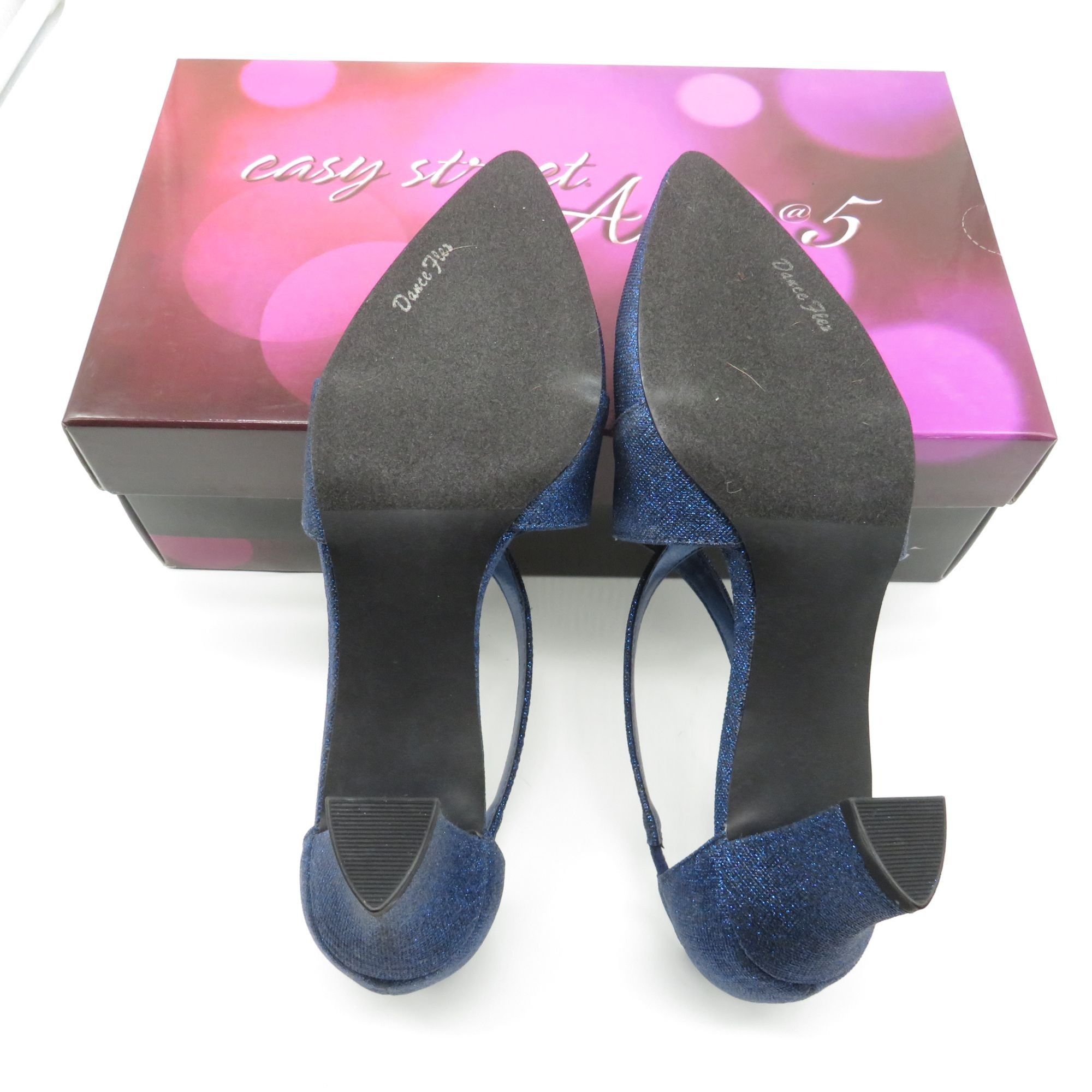 Other Easy Street Alive @ 5 Navy Glitter Strappy Heels Pointed Toe Size US 6 / IT 36 - 7 Thumbnail