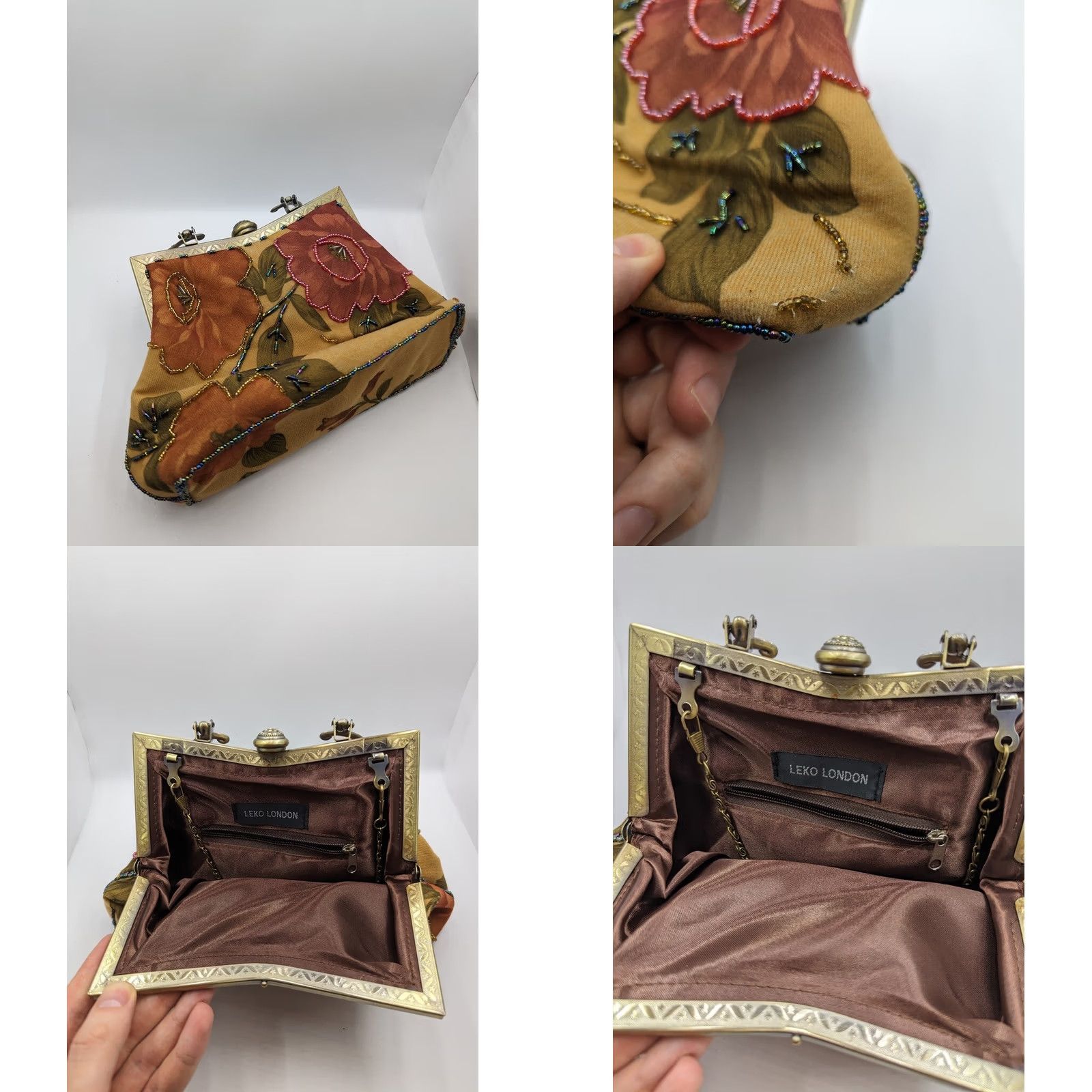 Vintage Leko London Womens Floral Clutch Bag Chain Handle Size ONE SIZE - 8 Thumbnail
