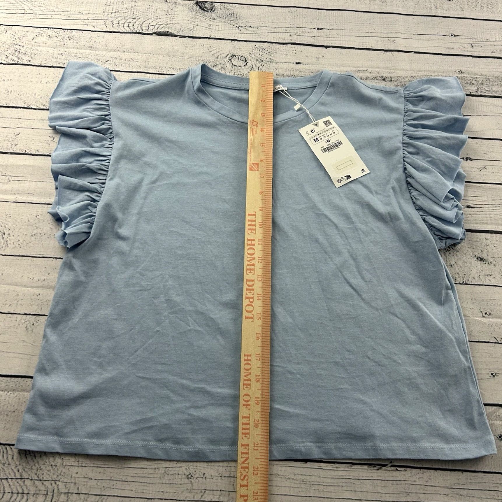Zara Zara Short Sleeve Ruffle Sleeve Top Women's M Blue Blouse Shirt Size M / US 6-8 / IT 42-44 - 4 Thumbnail