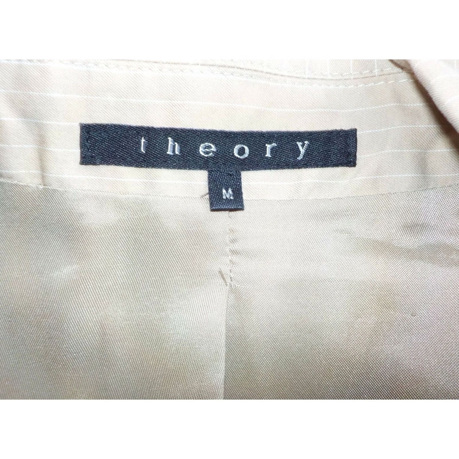 Theory THEORY Tan Pinstriped Blazer Women's Medium Fitted 2 Button Size M / US 6-8 / IT 42-44 - 3 Thumbnail