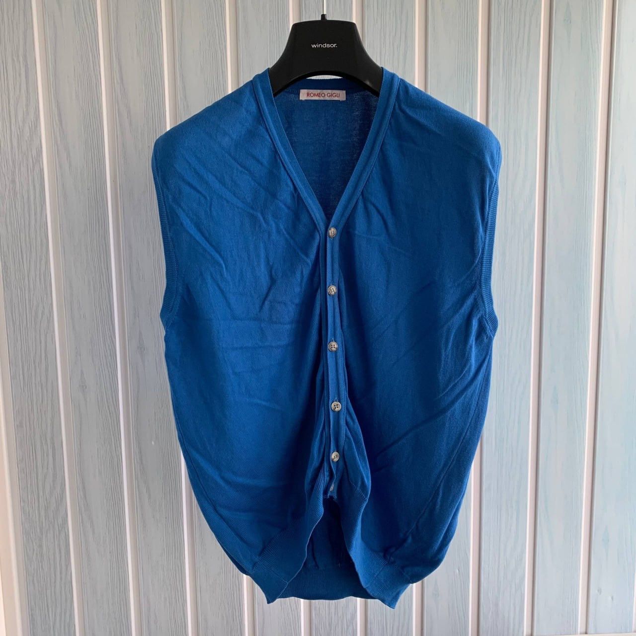 Romeo Gigli Romeo Gigli Man Blue Knit Cotton V-Neck Sleeveless Vest Size US M / EU 48-50 / 2 - 2 Thumbnail