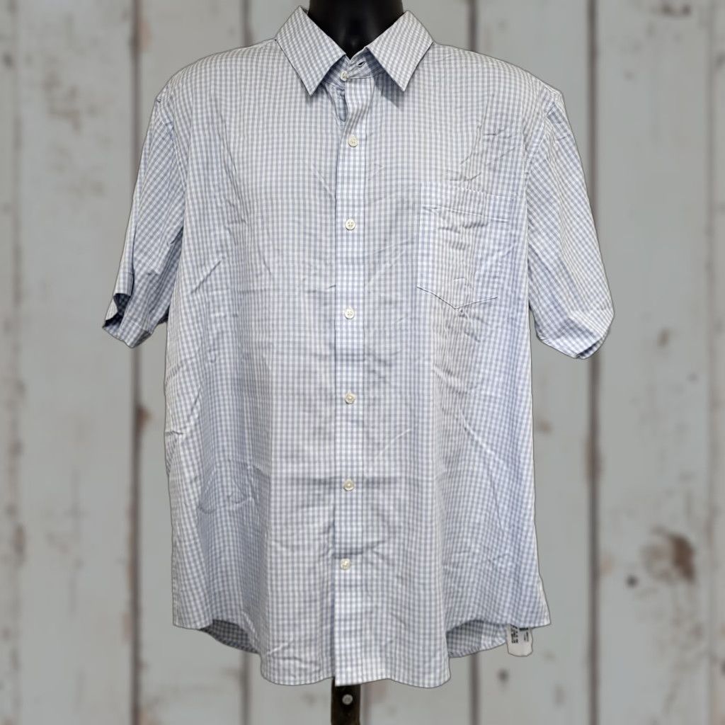 Lands' End Lands' End Hybrid Shirt Men's XXL 18-18.5 Soft Blue Checks Traditional Fit Button-Up Shirt Mens Regular 100% Cotton Easy Care Size US XXL / EU 58 / 5 - 1 Thumbnail