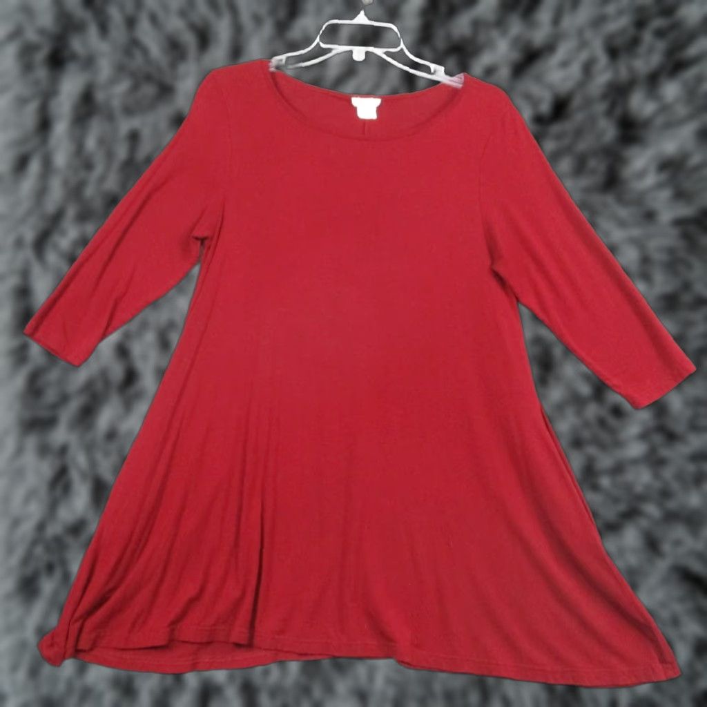 Vintage Yelete Blouse Shirt Womens L Red Holiday Casual Tunic Long Sleeve 3/4 Stretch Knit Regular Lightweight Breathable Modern Classic Size L / US 10 / IT 46 - 1 Thumbnail