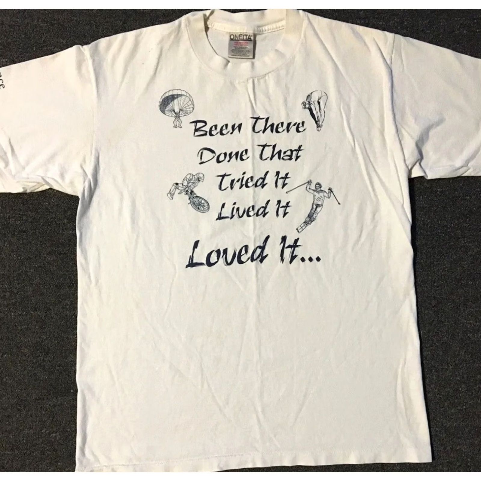 DANCER VINTAGE 90s Dance Just Do It Faded Shirt M White Nike Pattern: Striped Logo: Single Stitch/Blue Crew Neck Short Sleeve Mens T-Shirt Size US M / EU 48-50 / 2 - 2 Thumbnail