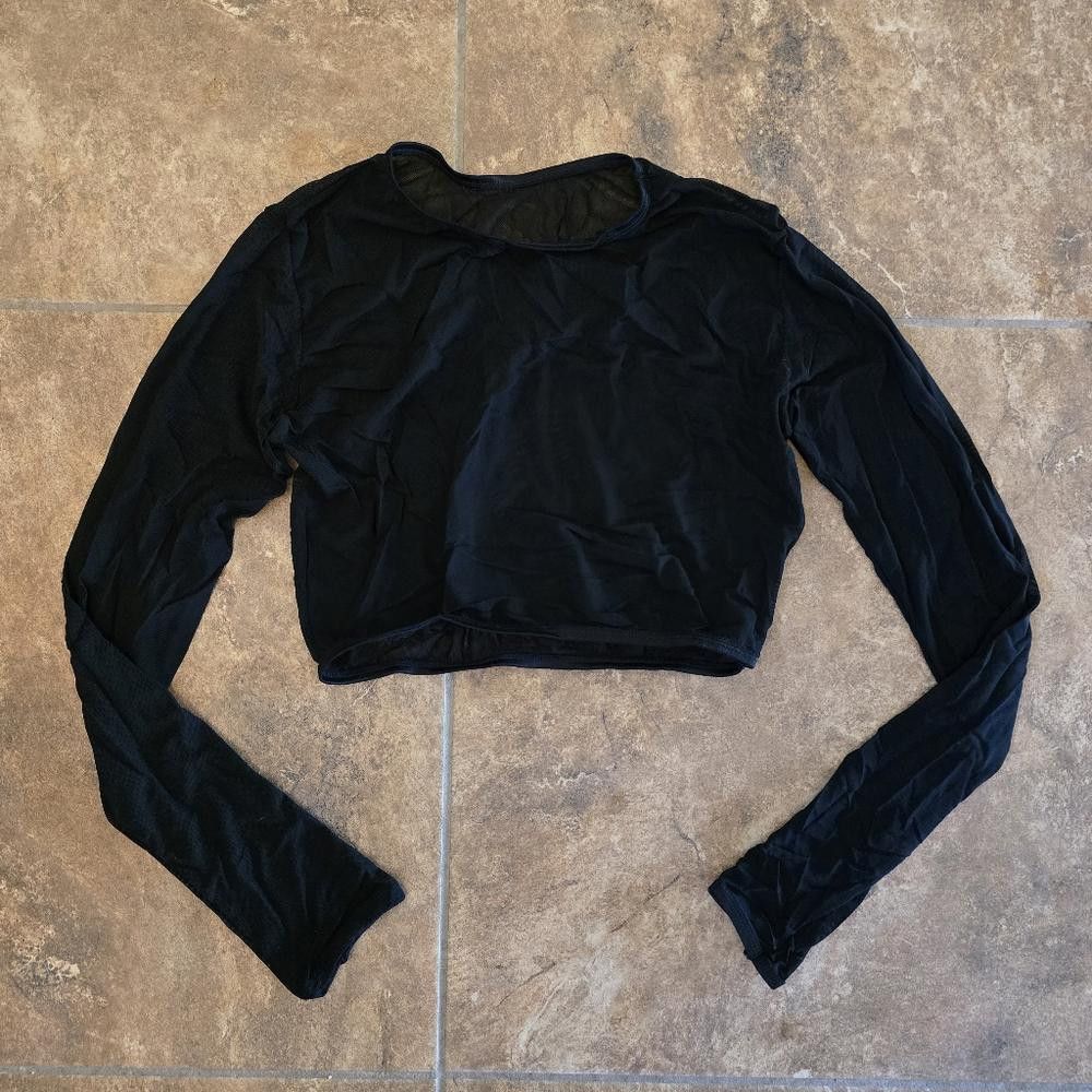 Designer Black Sheer Detailed Crop Long Sleeve Size ONE SIZE - 1 Thumbnail