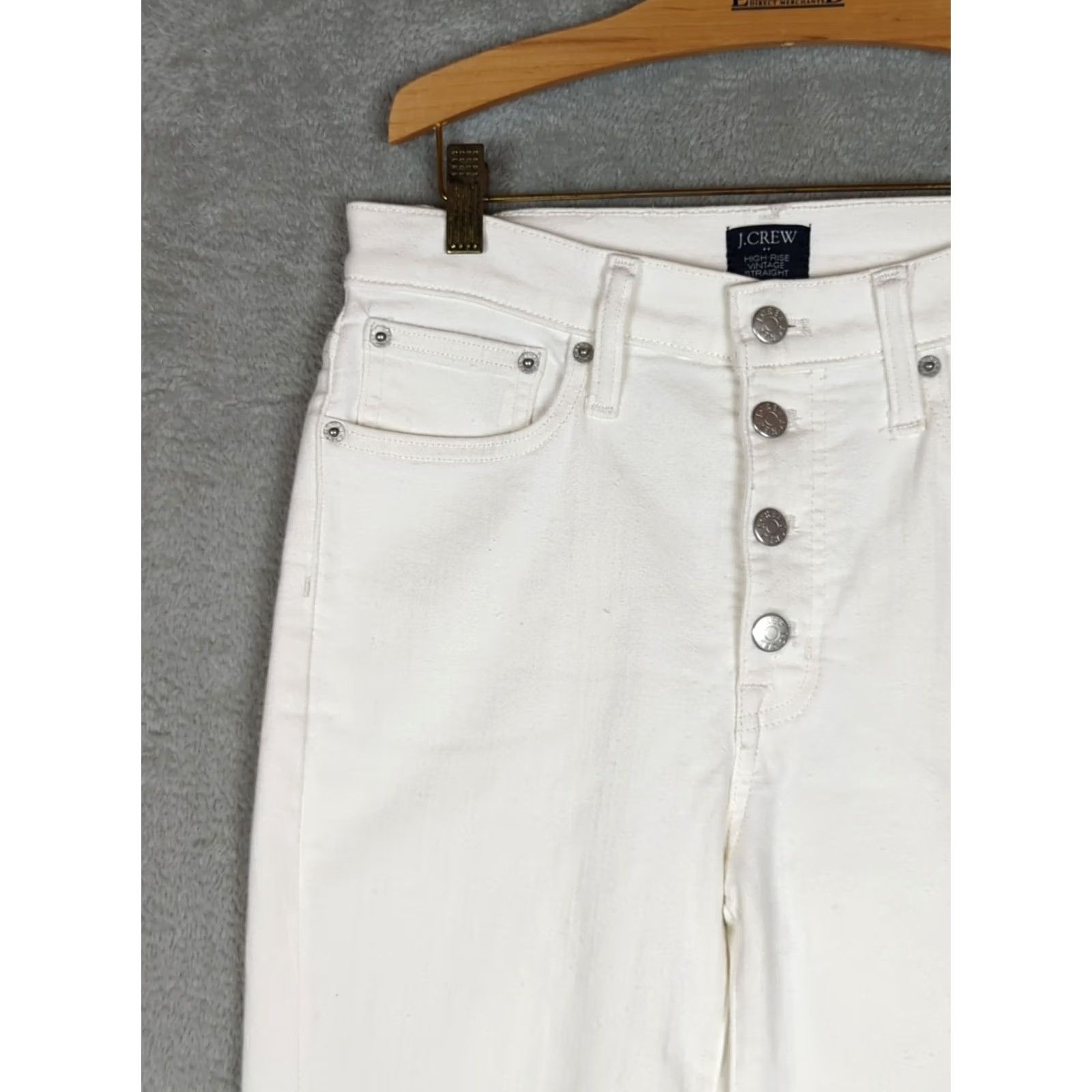 J.Crew J.CREW White Denim High Rise Straight Jeans 27 Regular Fit 5-Pocket Nautical Beach Spring Summer Button Fly Raw Hem Bottoms Womens Size 27" / US 4 / IT 40 - 6 Thumbnail