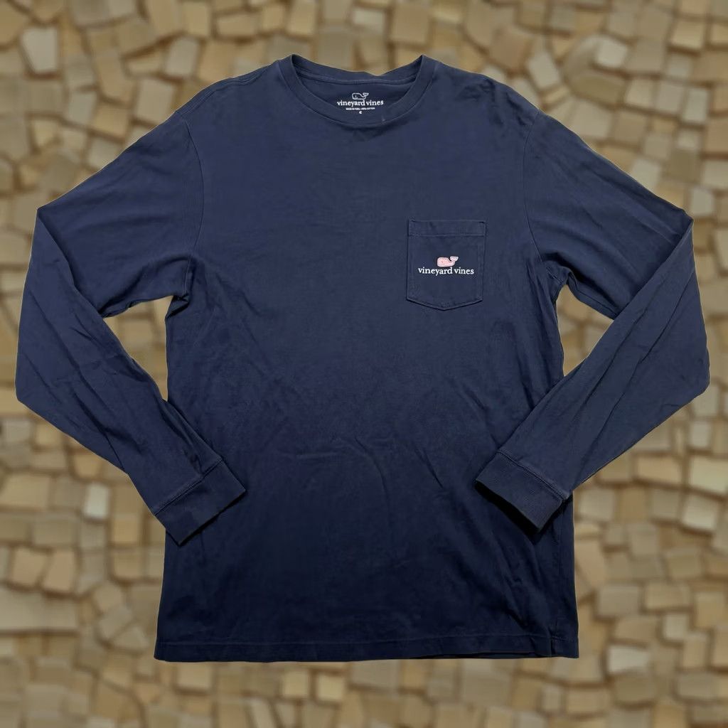 Vineyard Vines Vineyard Vines Navy Blue Pink Whale Long Sleeve Pocket Tee Men's Small Size US S / EU 44-46 / 1 - 1 Thumbnail