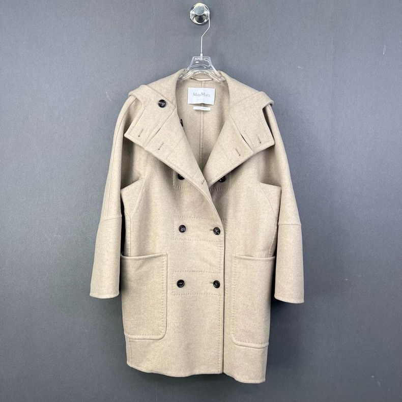 Max Mara Beige double-breasted hooded cashmere coat