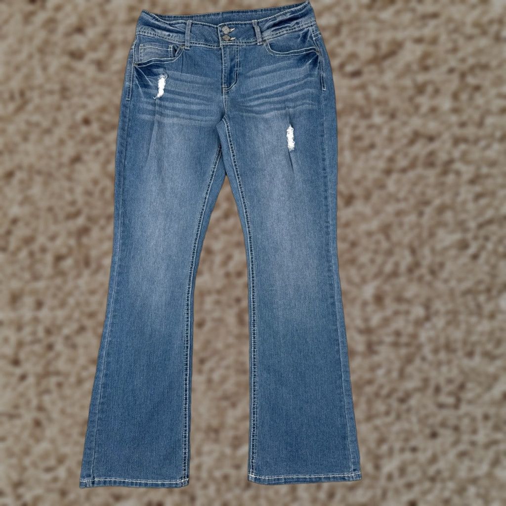 Faded Glory Faded Glory Jeans Womens 12 Blue Denim Distressed Bootcut Mid Rise 32x32 Jeans Size 34" / US 12 / IT 48 - 1 Thumbnail
