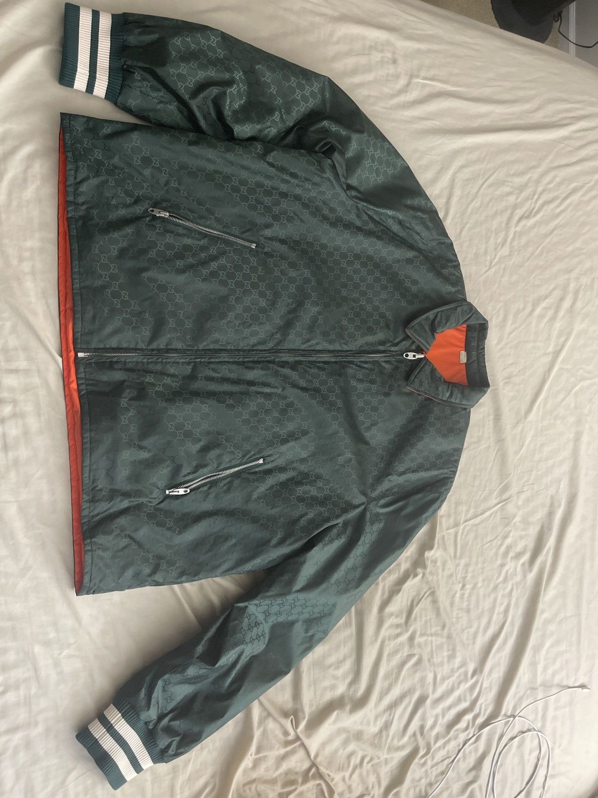 image of Gucci Green / Orange Reversible Bomber Jacket Xl, Men's