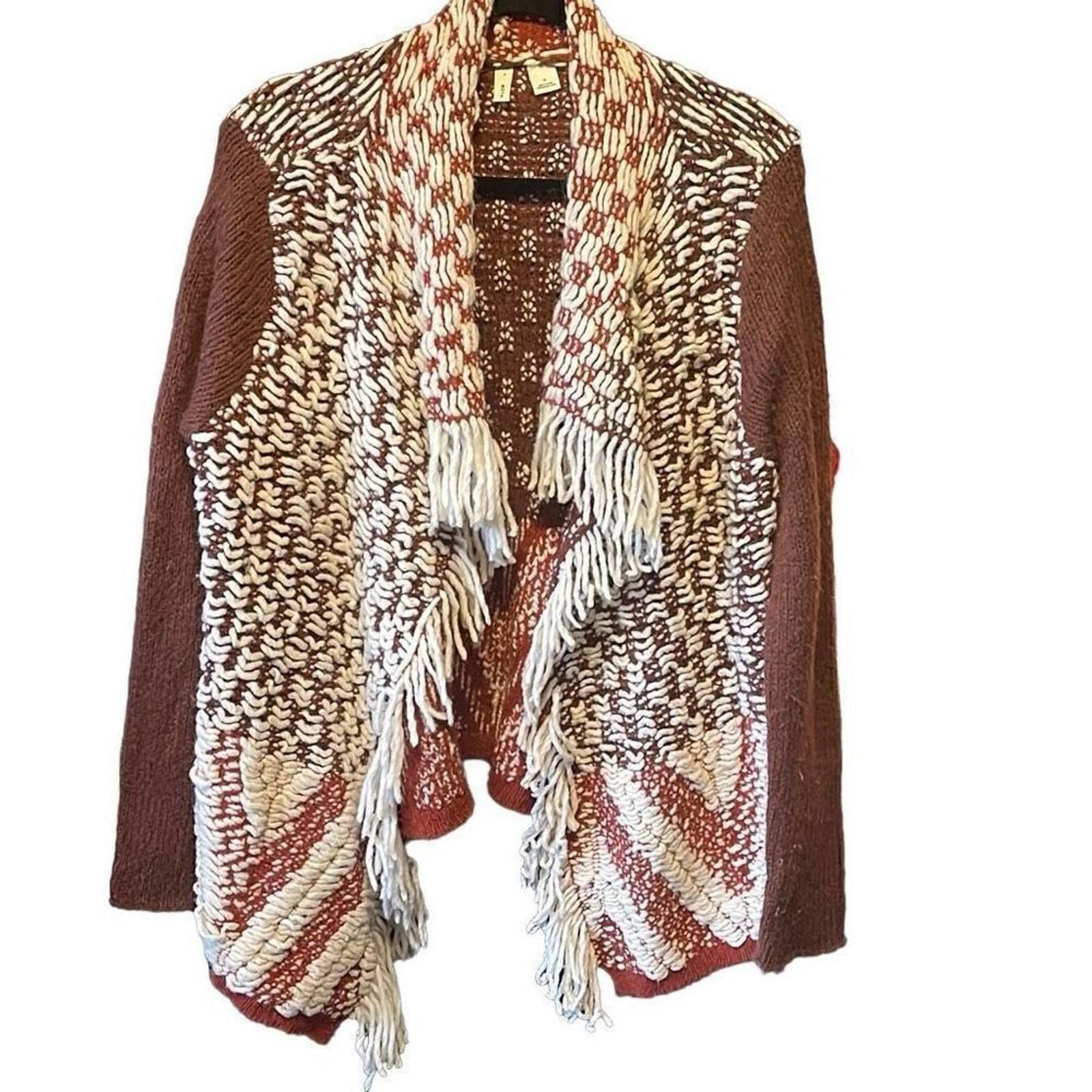 Designer Anthropologie wool blend boho fringed sweater medium Size M / US 6-8 / IT 42-44 - 1 Thumbnail
