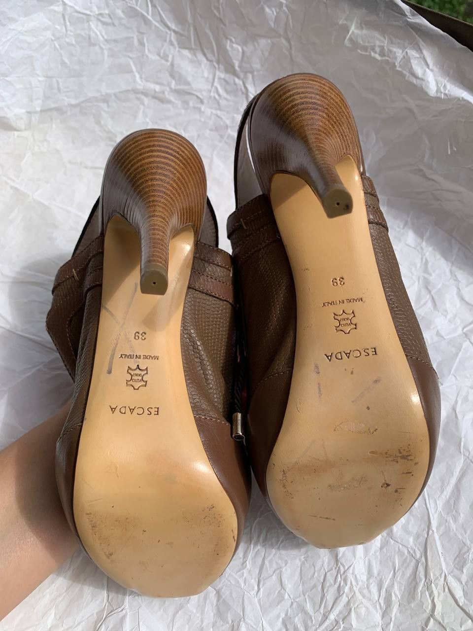 Escada × Vintage Escada vintage brown leather gladiators on heels Size US 8 / IT 38 - 4 Thumbnail