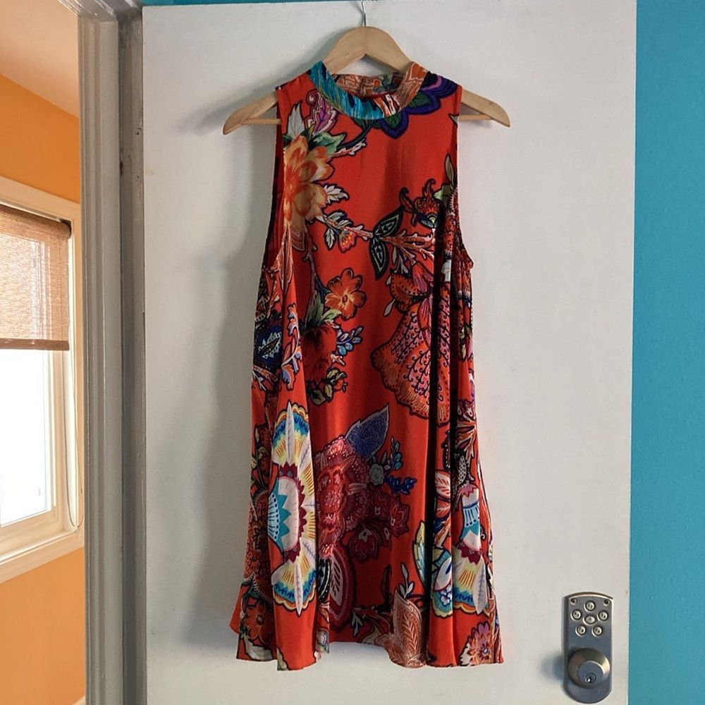 Anthropologie Maeve Size M Orange Chiffon Floral A-Line Dress Vintage Styl Size M / US 6-8 / IT 42-44 - 8 Thumbnail