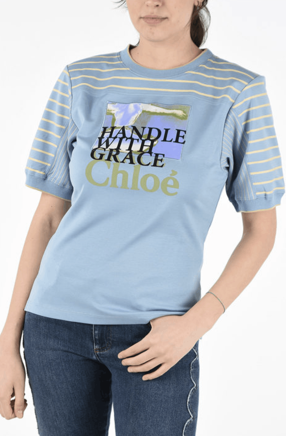 Chloe Chloé Shadow Blue Printed 'Handle with Grace' Sleeves Top Size XS / US 0-2 / IT 36-38 - 3 Thumbnail