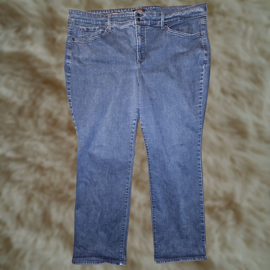 NYDJ NYDJ Marilyn Straight Women's 20WP High Rise Blue Denim Jeans City Preppy Slimming Stretch Pockets Logo Zipper Button 28in Inseam XS? Size ONE SIZE - 1 Thumbnail