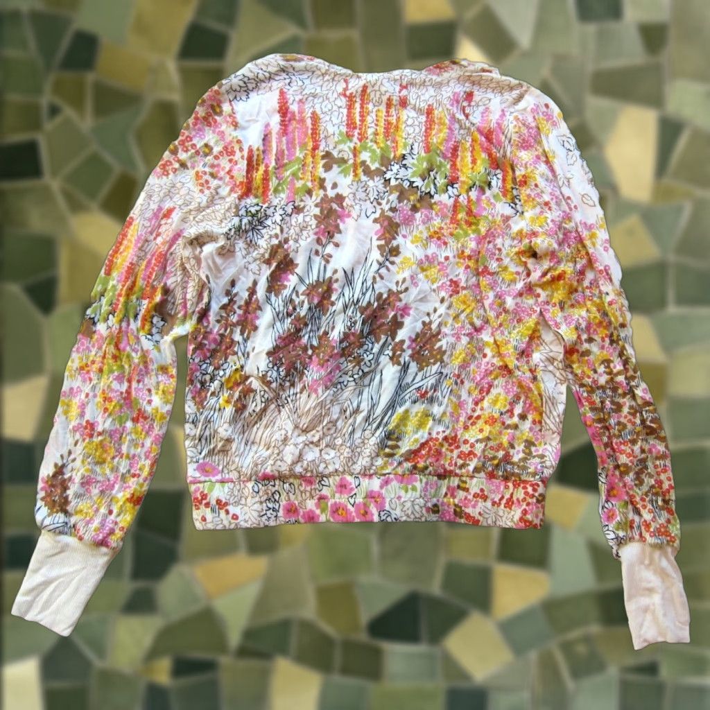 Anthropologie VINTAGE TINY Anthropologie Blouse (Small) Pink Floral V-Neck Long Sleeve Rayon Wrap Shirt Womens Size S / US 4 / IT 40 - 1 Thumbnail