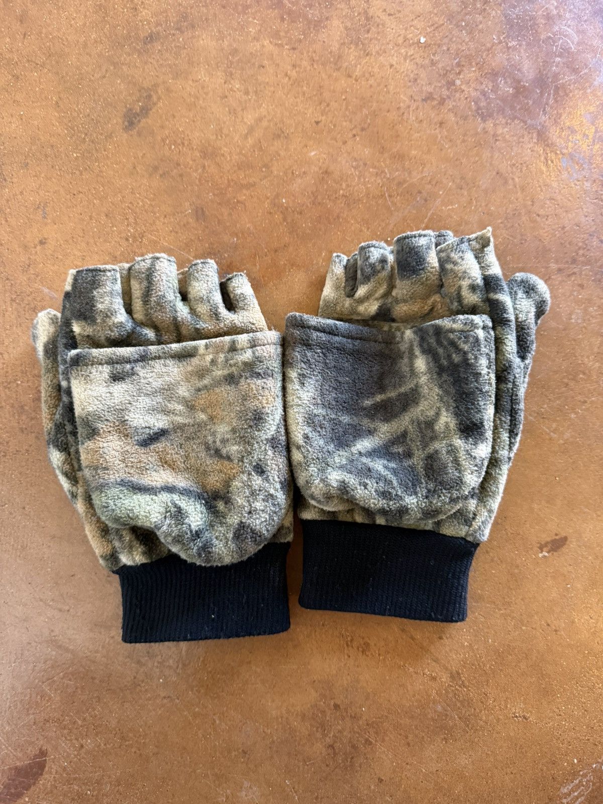 Vintage Camo Fleece Convertible Flip-Top Mittens / Fingerless Gloves Size ONE SIZE - 3 Thumbnail