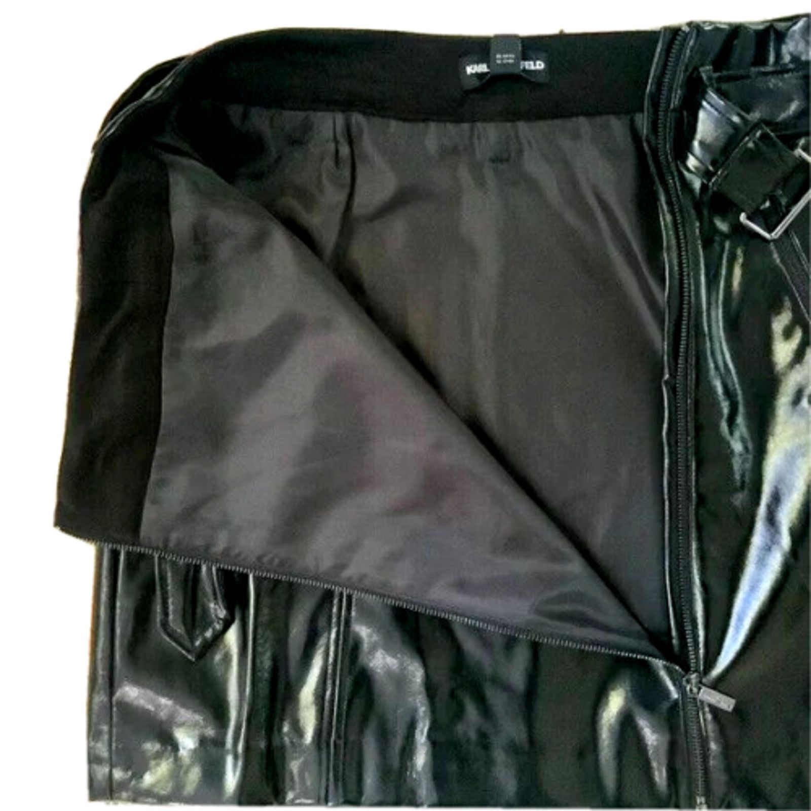Karl Lagerfeld KARL LAGERFELD PARIS BLACK PATENT PU LEATHER MINI GOGO SKIRT Size 32" / US 10 / IT 46 - 4 Thumbnail