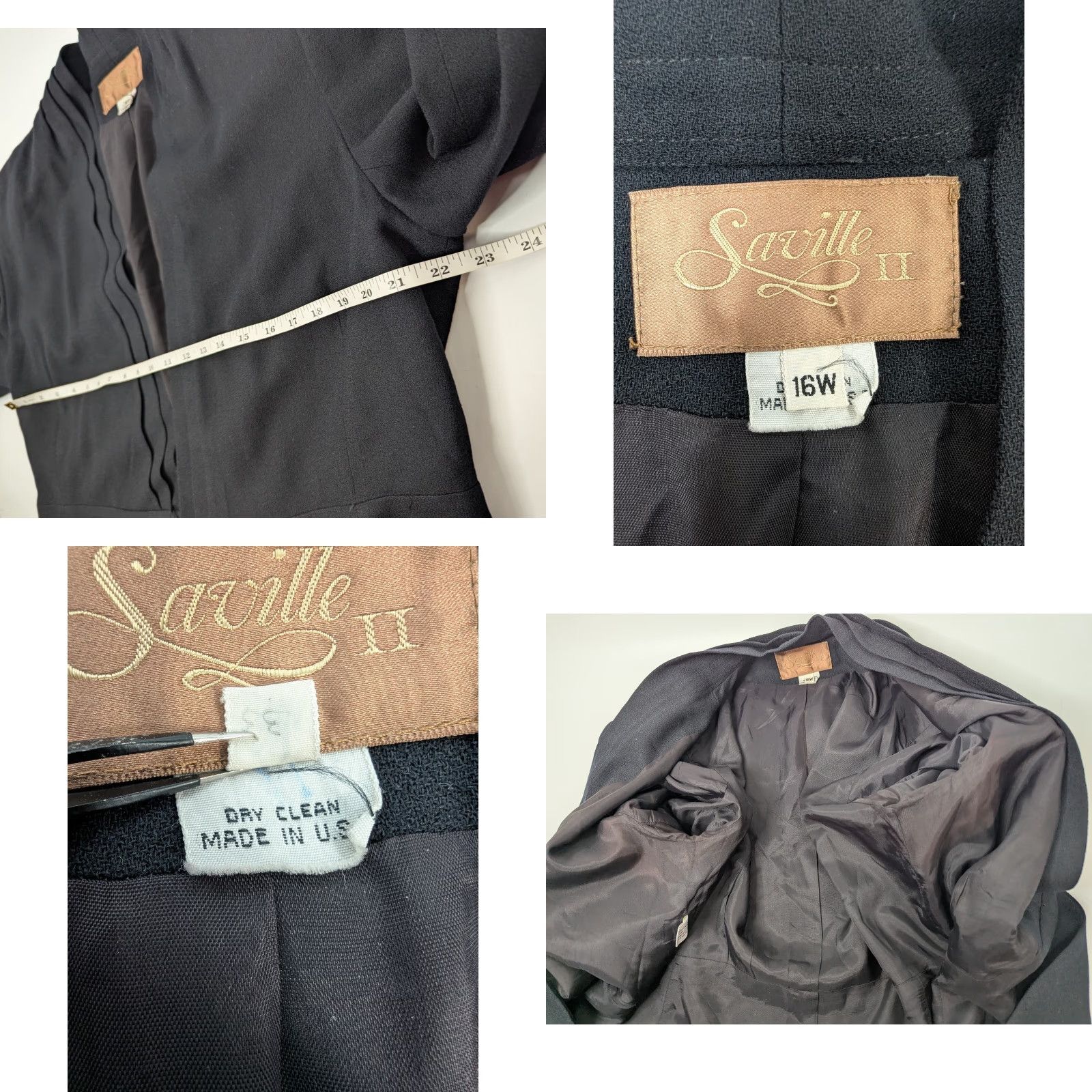 Vintage Saville Blazer Women's Wool Blend Black 16W Jacket Size 16W Made in USA Size XXL / US 16-18 / IT 52-54 - 8 Thumbnail