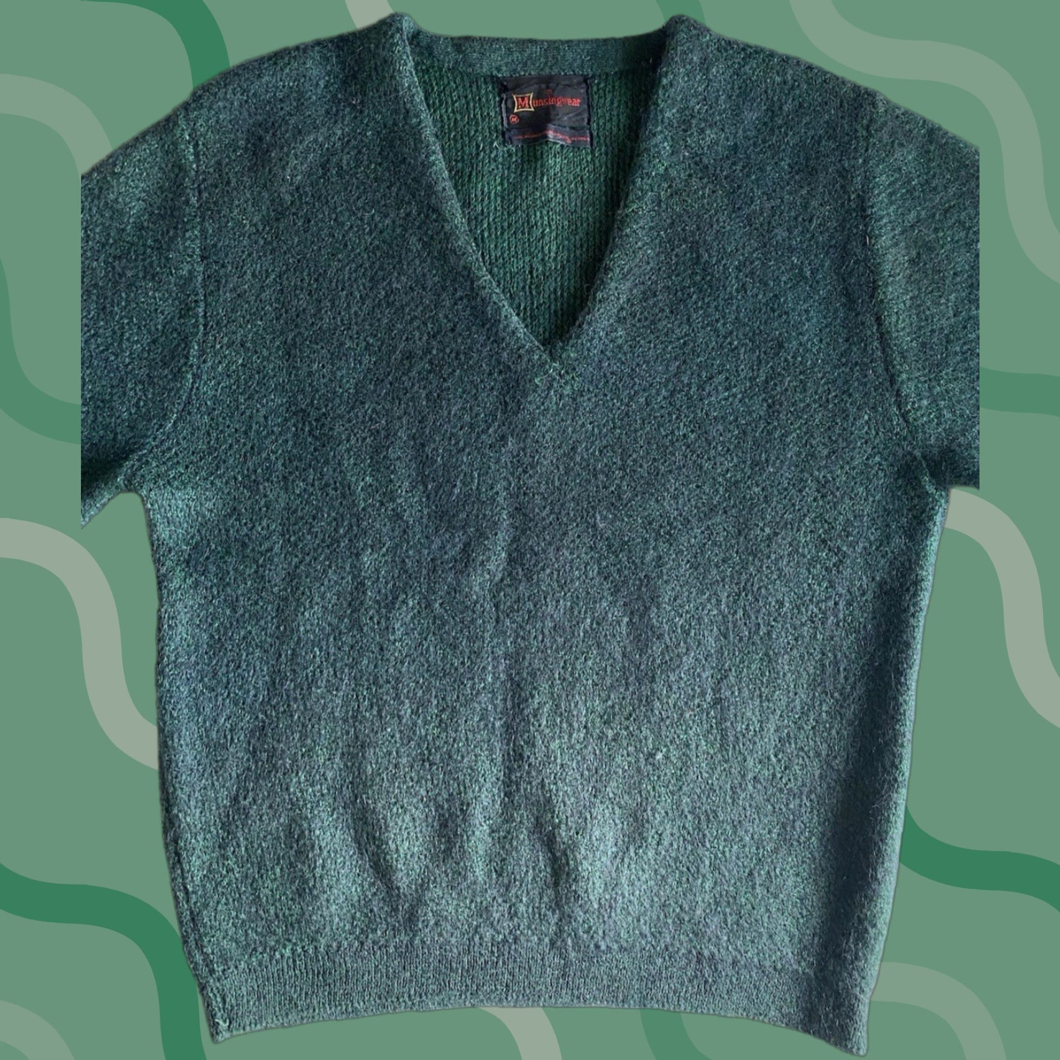 Vintage VTG Munsingwear Mohair Orlon Acrylic Pullover V Neck Sweater Adult Medium Green Mens Size US M / EU 48-50 / 2 - 1 Thumbnail