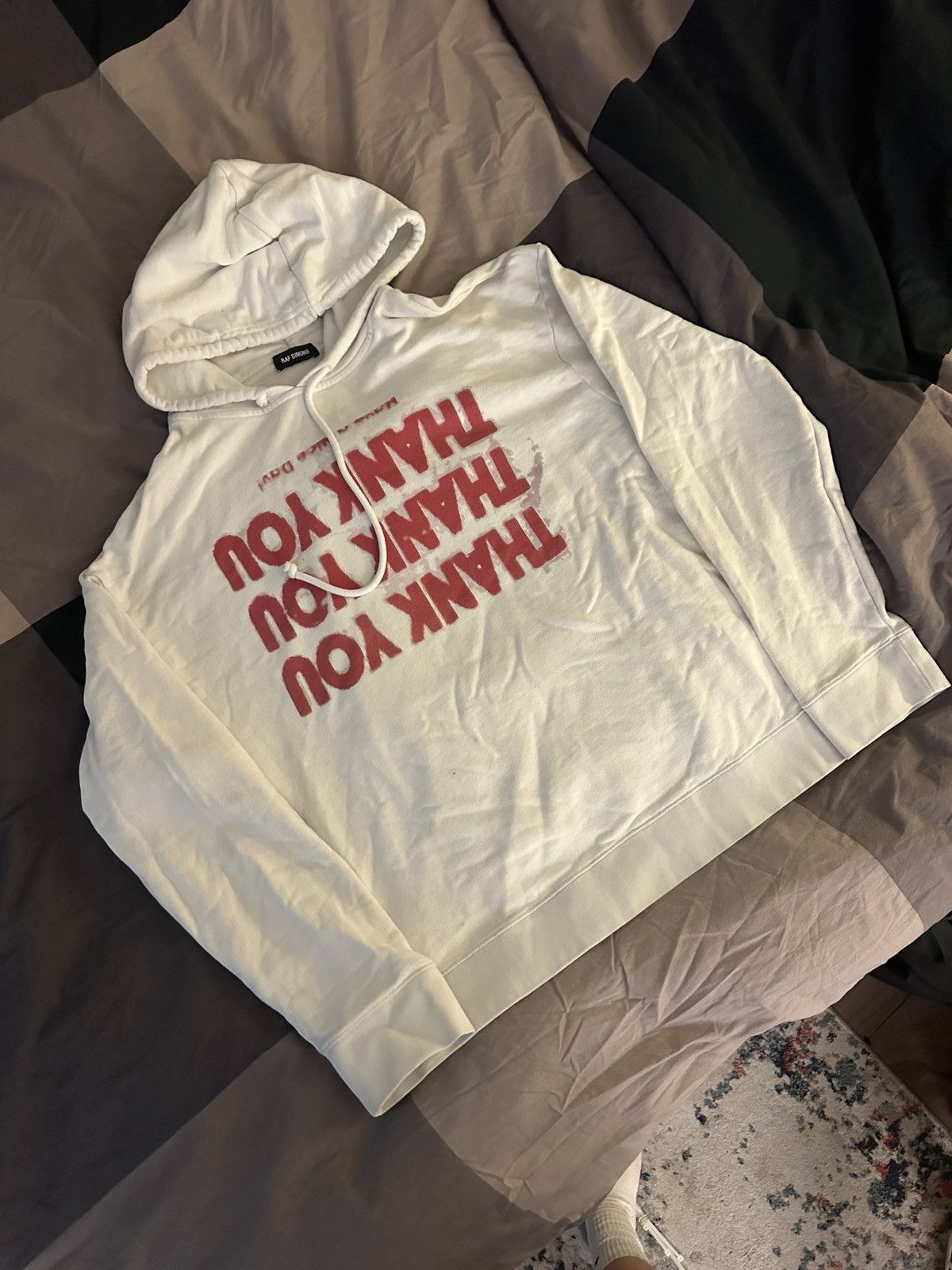 Raf Simons Raf Simons FW 17/18 'Thank you' white hoodie | Grailed