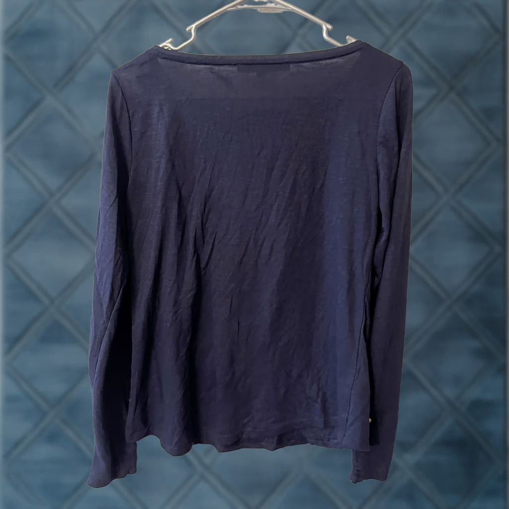 White House Black Market White House Black Market Blouse Women's Blue Long Sleeve Round Neck, Size M, Solid, Cotton Nylon Viscose, Button, Regular Fit, Lightweight, Breathable Size M / US 6-8 / IT 42-44 - 1 Thumbnail