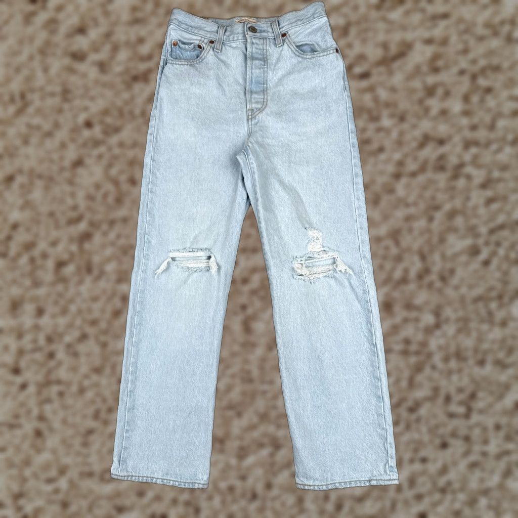 Levi's Levis Premium Pants Women 25 Blue Denim Jeans Big E Ribcage Straight Ankle 25x26 Size 42" / US 20 - 1 Thumbnail