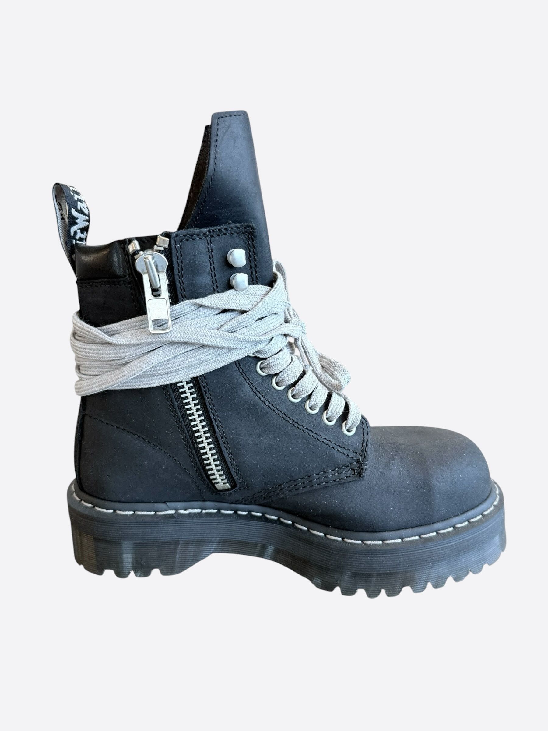 Rick Owens Dr. Martens Black Quad Sole Steel Toe Combat Boots Size US 8 / EU 41 - 5 Thumbnail