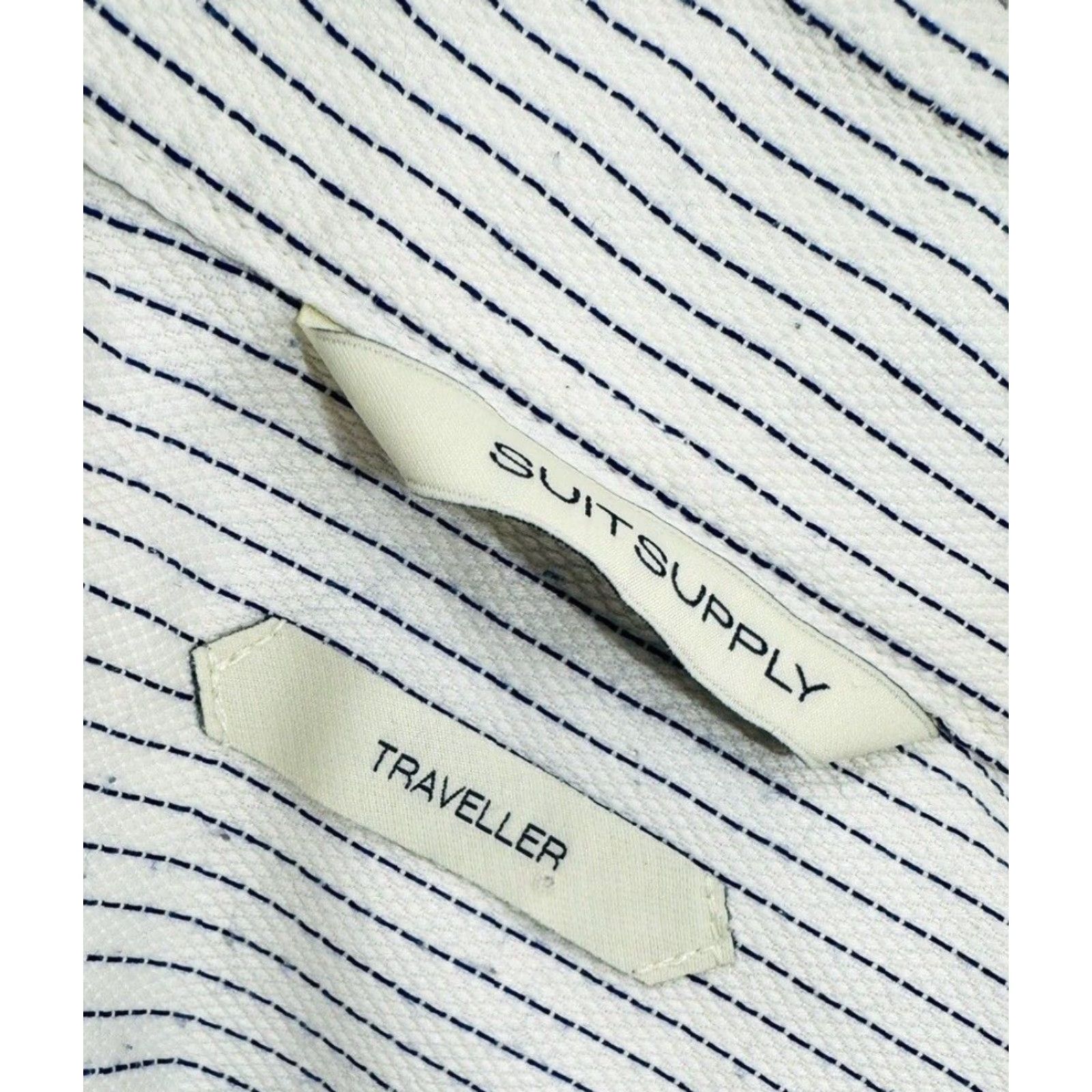 Suitsupply Suitsupply SUIT / TRAVELLER - Striped Mens 38 / 15 - EXTRA SLIM FIT Formal Shirt Shirt Mens 38 Ivory / Blue 90s? Size 38R - 5 Thumbnail