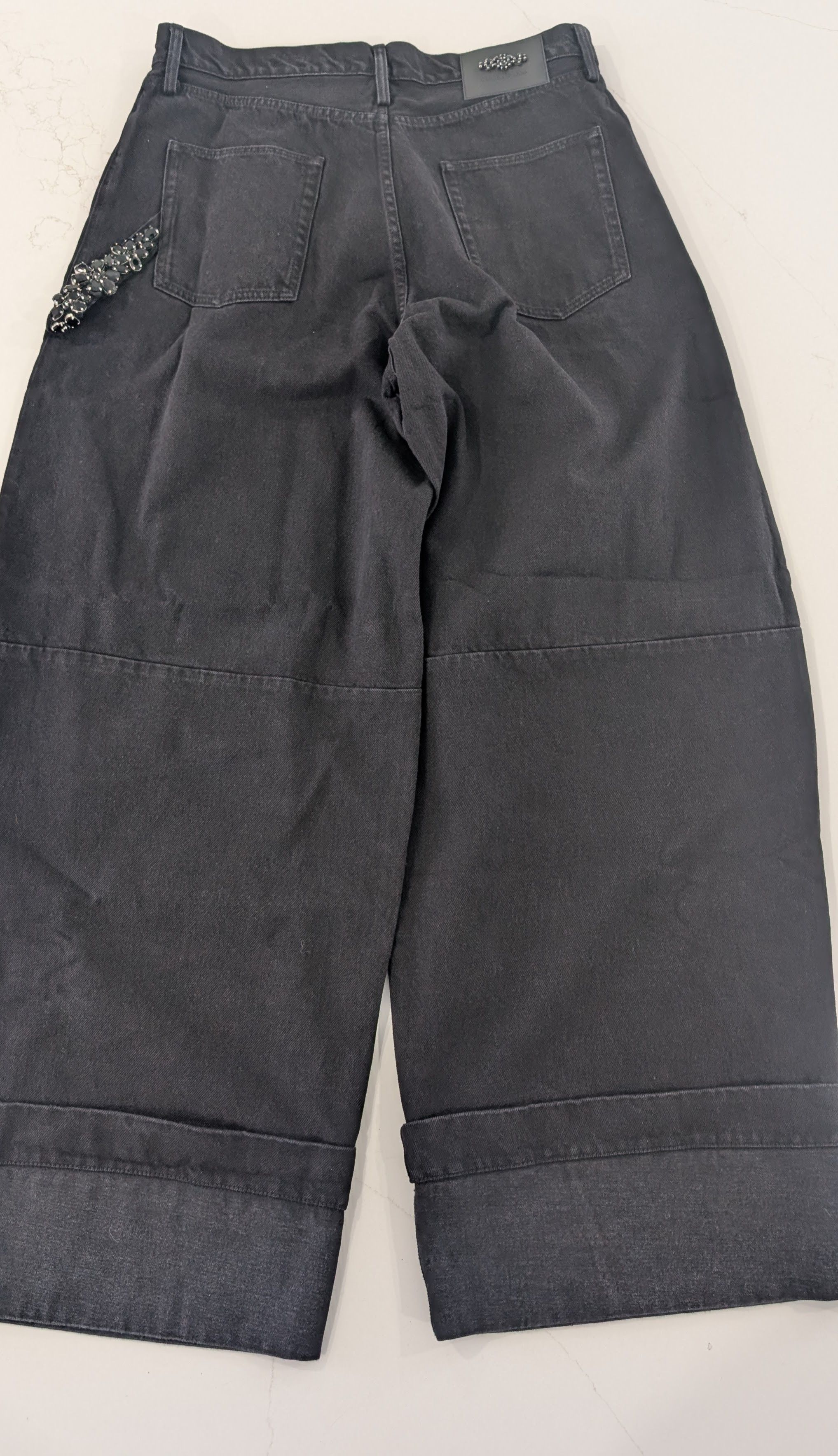 Simone Rocha SIMONE ROCHA Mens Black Wide Leg Puddle Jeans Rhinestone Size US 32 / EU 48 - 5 Thumbnail