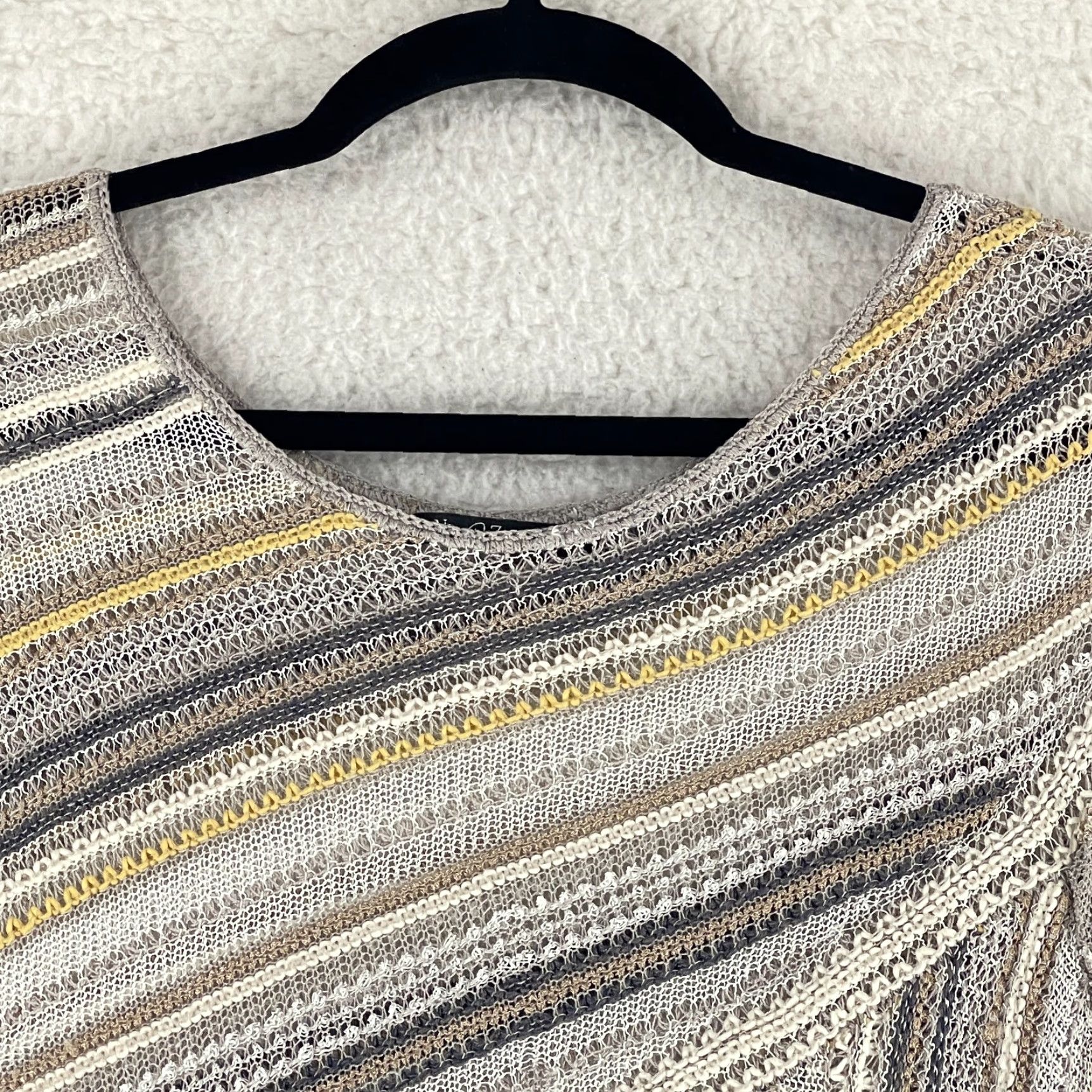 NIC+ZOE Nic + Zoe Shirt Womens Large Beige Stripe Open Knit Pullover 3/4 Sleeve Casual Size L / US 10 / IT 46 - 3 Thumbnail