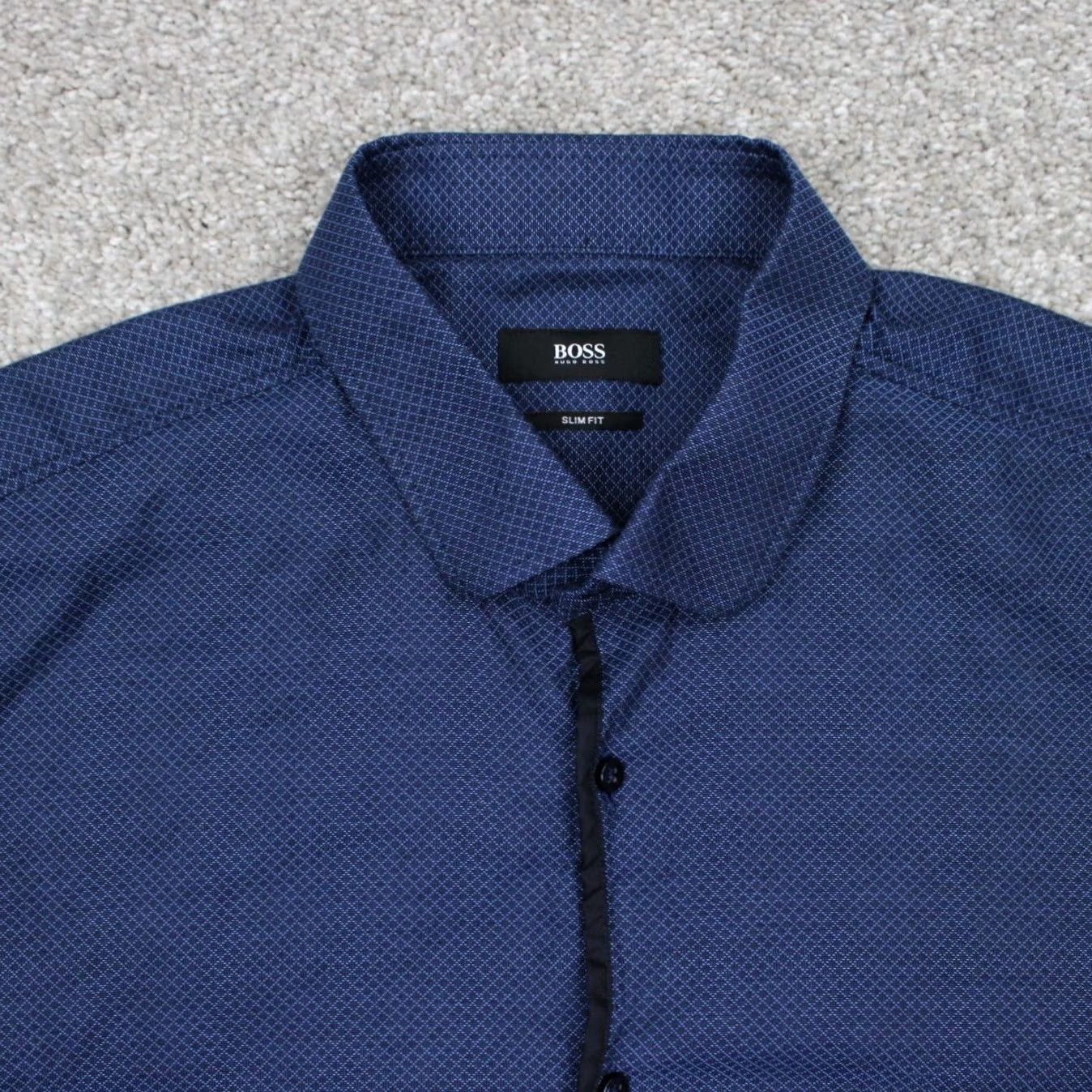 Hugo Boss HUGO BOSS Shirt Mens 17, 43 Blue Check Cotton L/S Button Dress Shirt Size US XL / EU 56 / 4 - 6 Thumbnail