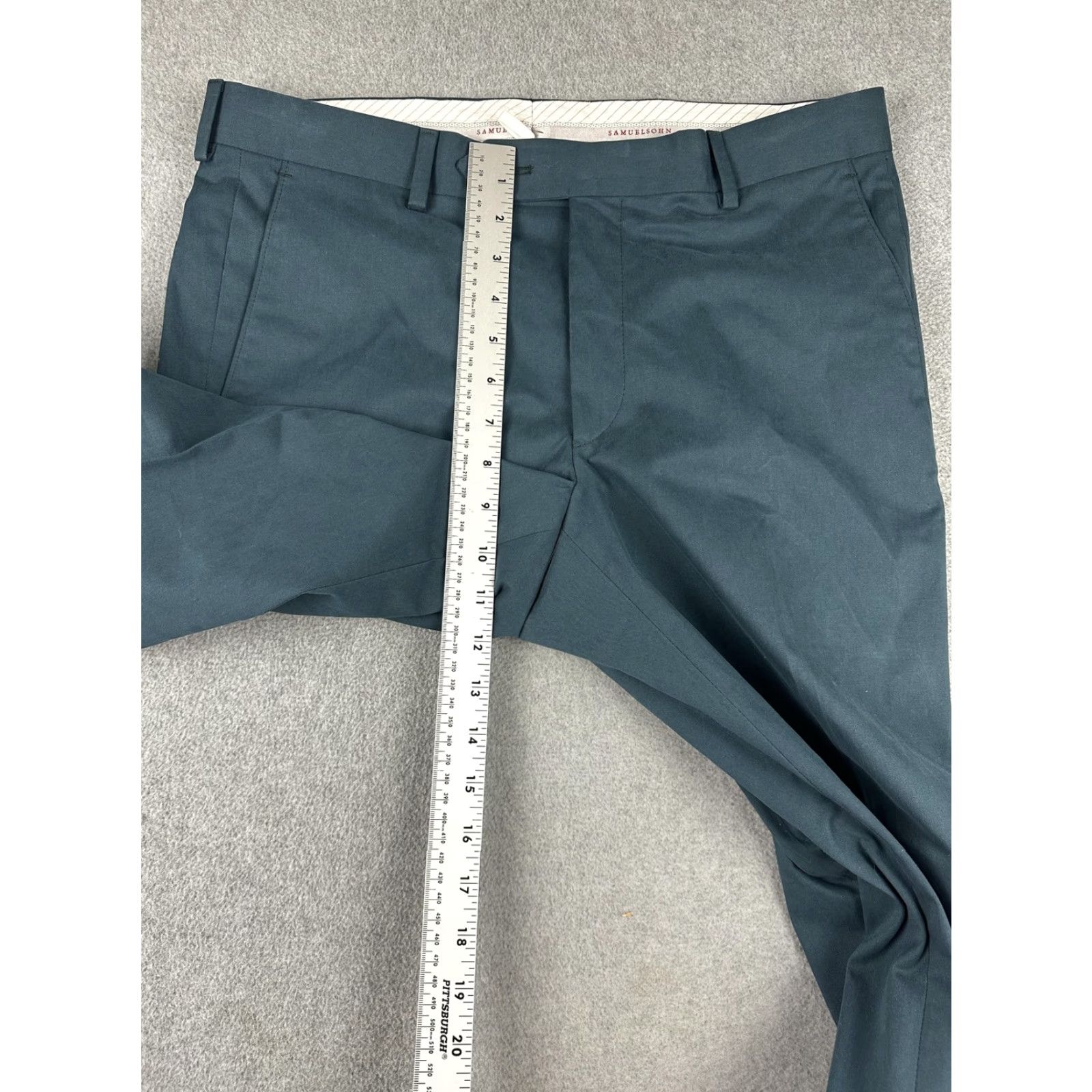 Vintage Samuelsohn Dress Pants Mens 38x32 33x28 Teal Cotton Stretch Flat Front Pockets Business Casual Slacks Canada Mens Size US 33 - 5 Thumbnail