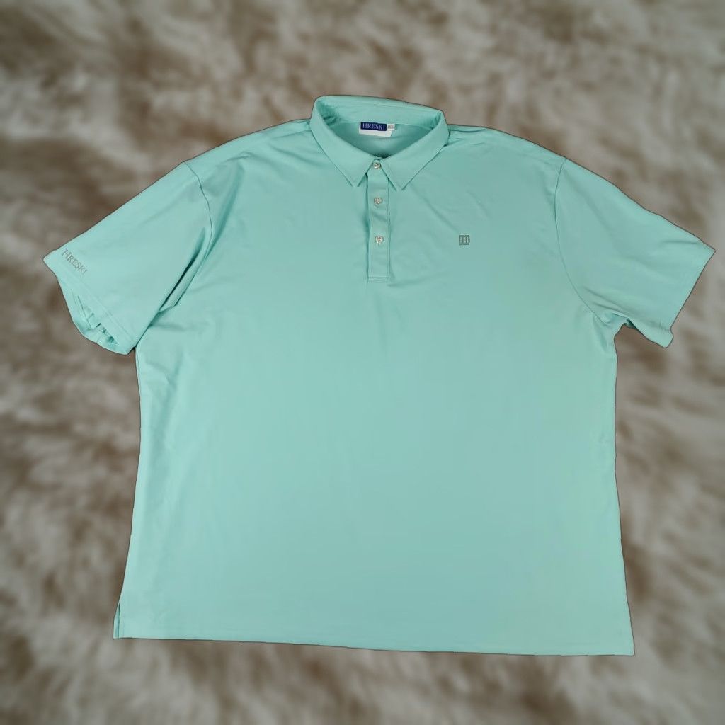 Vintage Hreski Polo Shirt Mens 3XL Mint Green Performance Stretch Golf Moisture Wicking Polo Short Sleeve Collared Button-Front Casual All Seasons Lightweight Size US XXL / EU 58 / 5 - 1 Thumbnail
