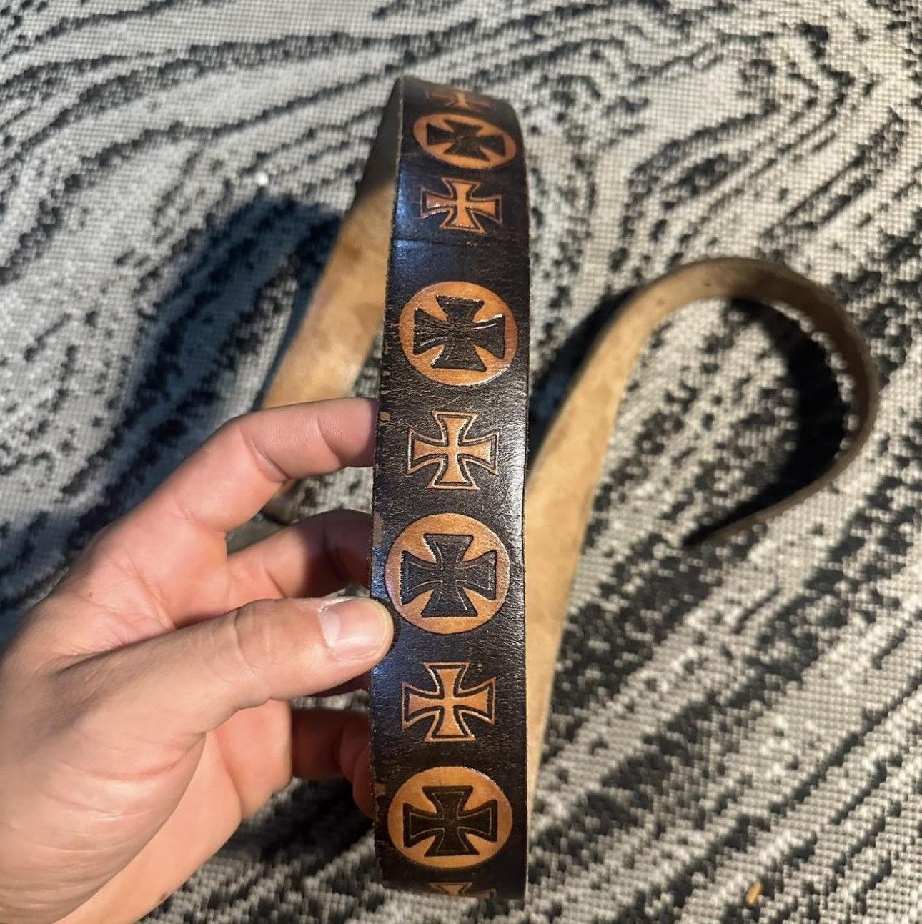 West Coast Choppers Rare west coast choppers leather belt iron cross made USA Size 38 - 3 Thumbnail