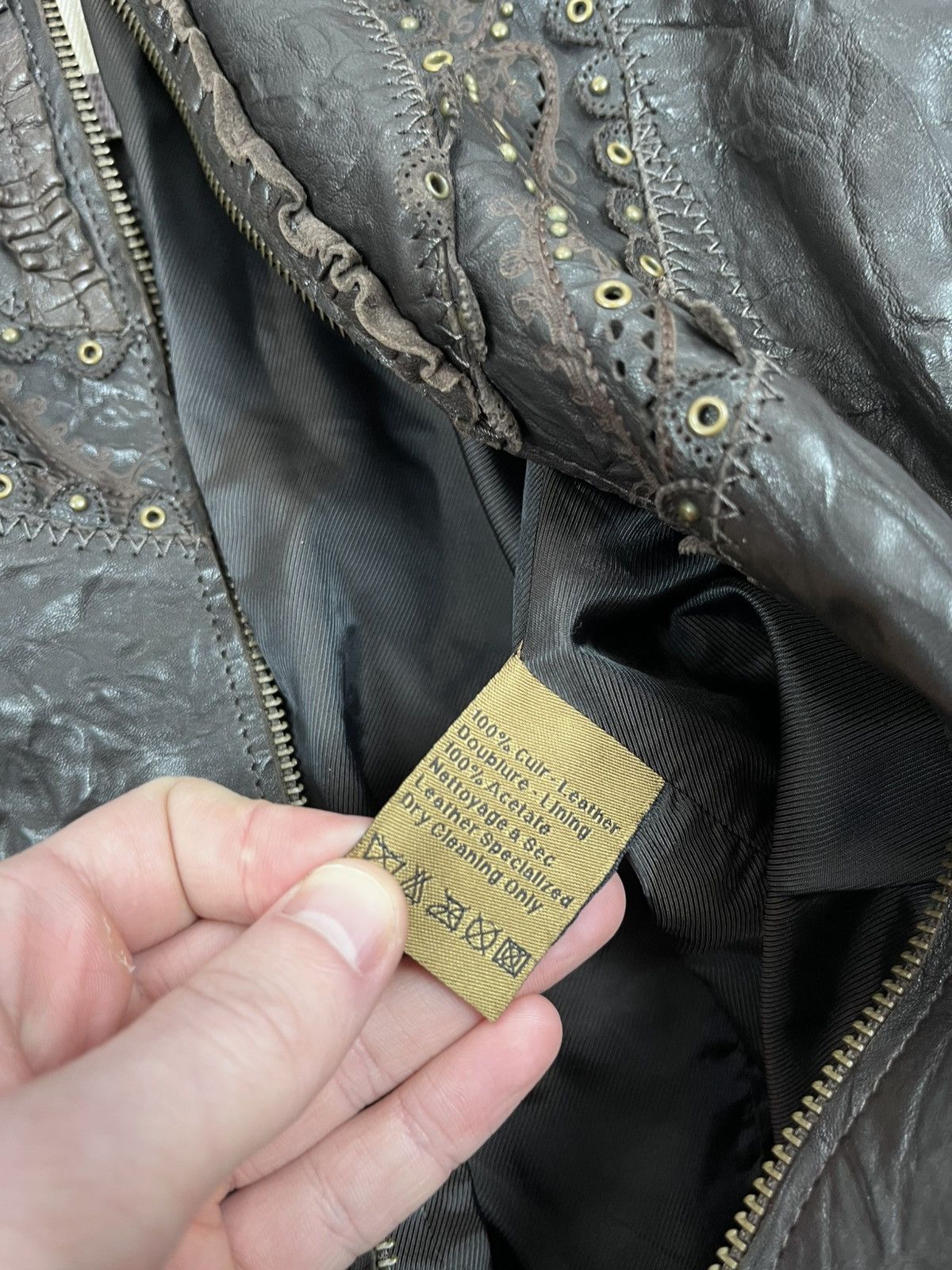 Leather Vintage Distressed Crinkled Leather Jacket Studded Y2K Size XS / US 0-2 / IT 36-38 - 15 Thumbnail