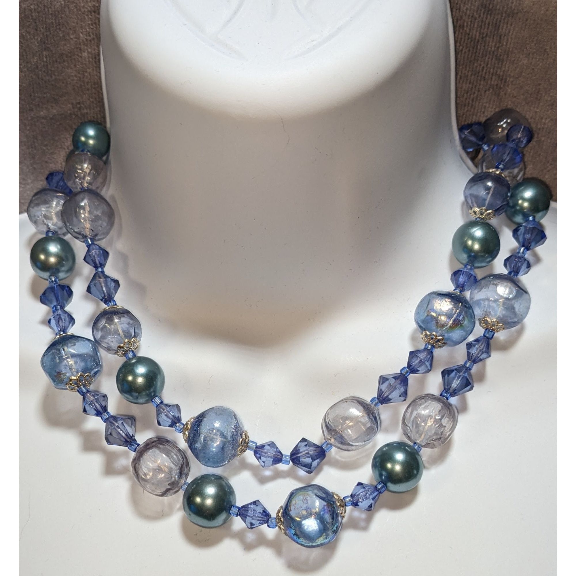 Other Vintage Whimsical Multi-Strand Blue & Clear Bead Necklace Size ONE SIZE - 2 Thumbnail