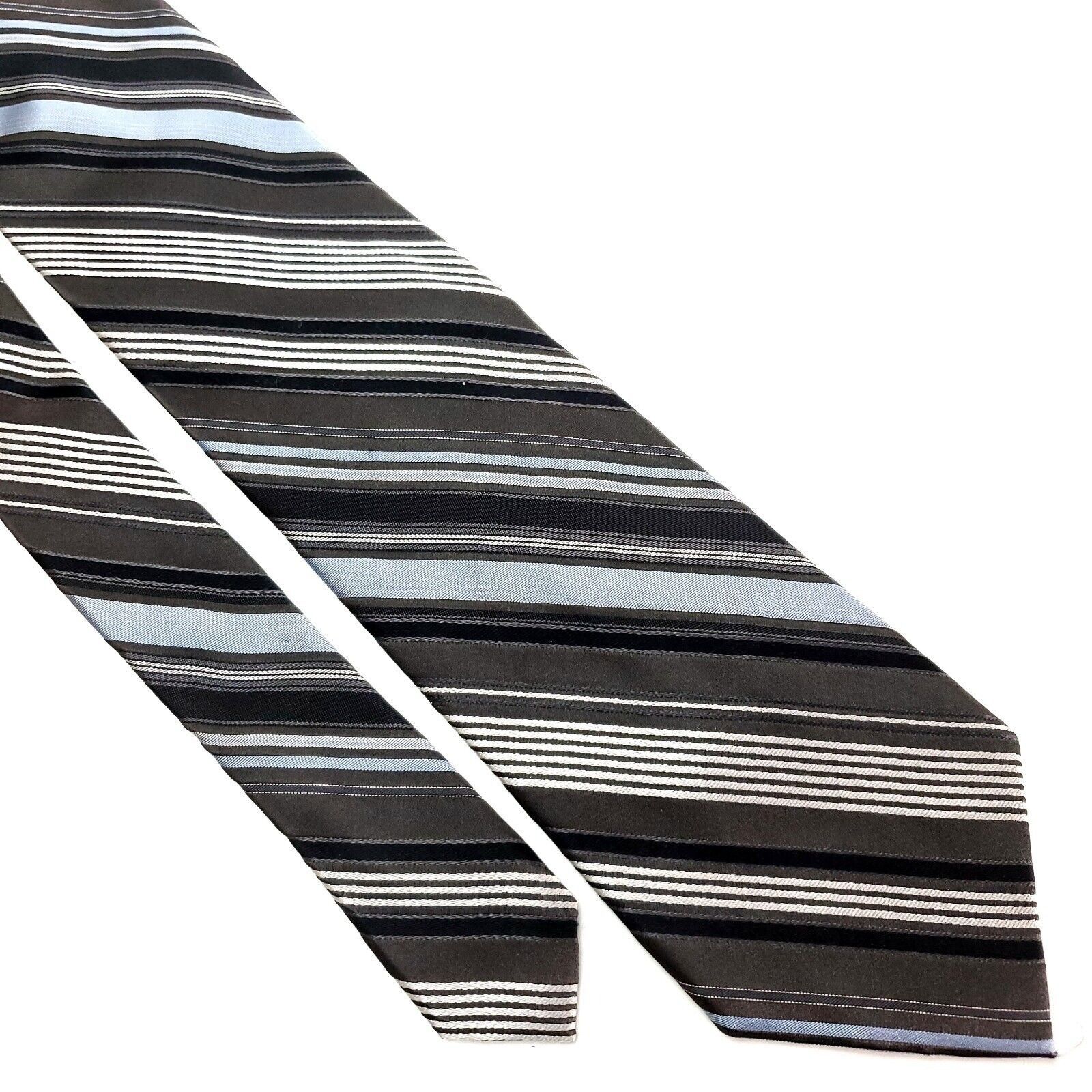 Calvin Klein Calvin Klein Silk Tie Woven Brown Striped Blue Size ONE SIZE - 1 Thumbnail