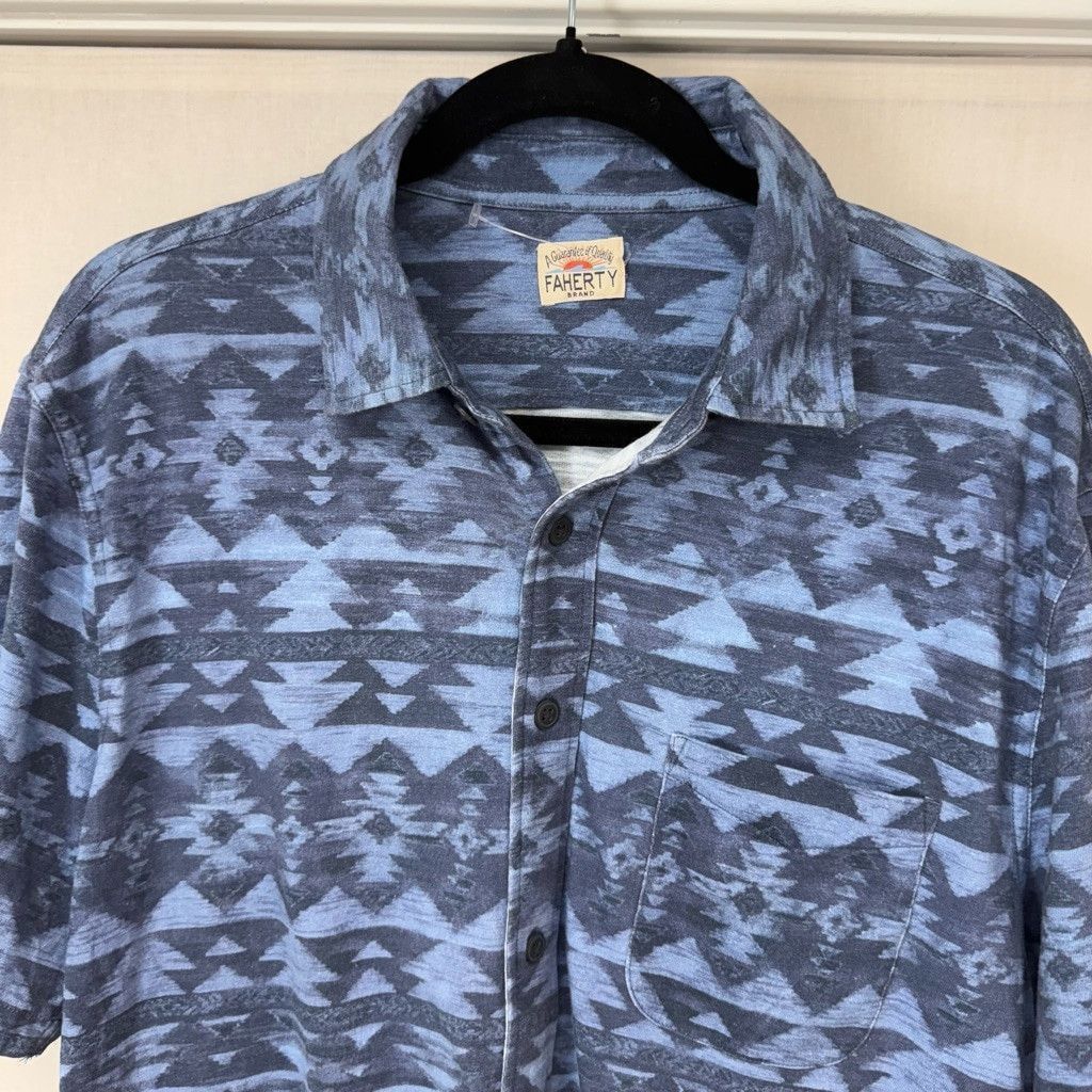 Faherty Men's Faherty Short Sleeve Shirt Blue Patterned Size m/l Size US M / EU 48-50 / 2 - 4 Thumbnail