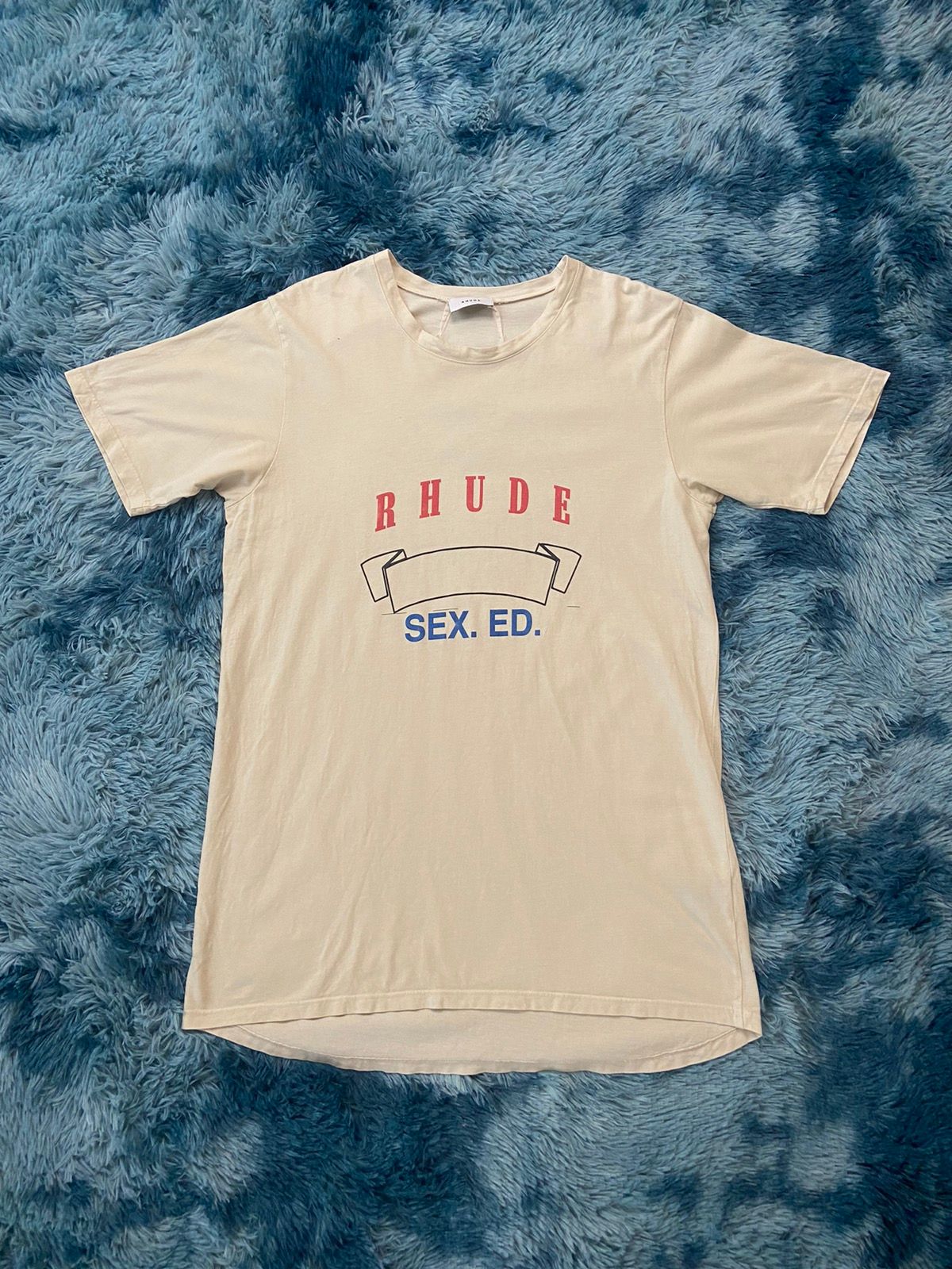 Pre-owned Rhude Sex Ed Marlborough School Logo Tee Cream In Beige