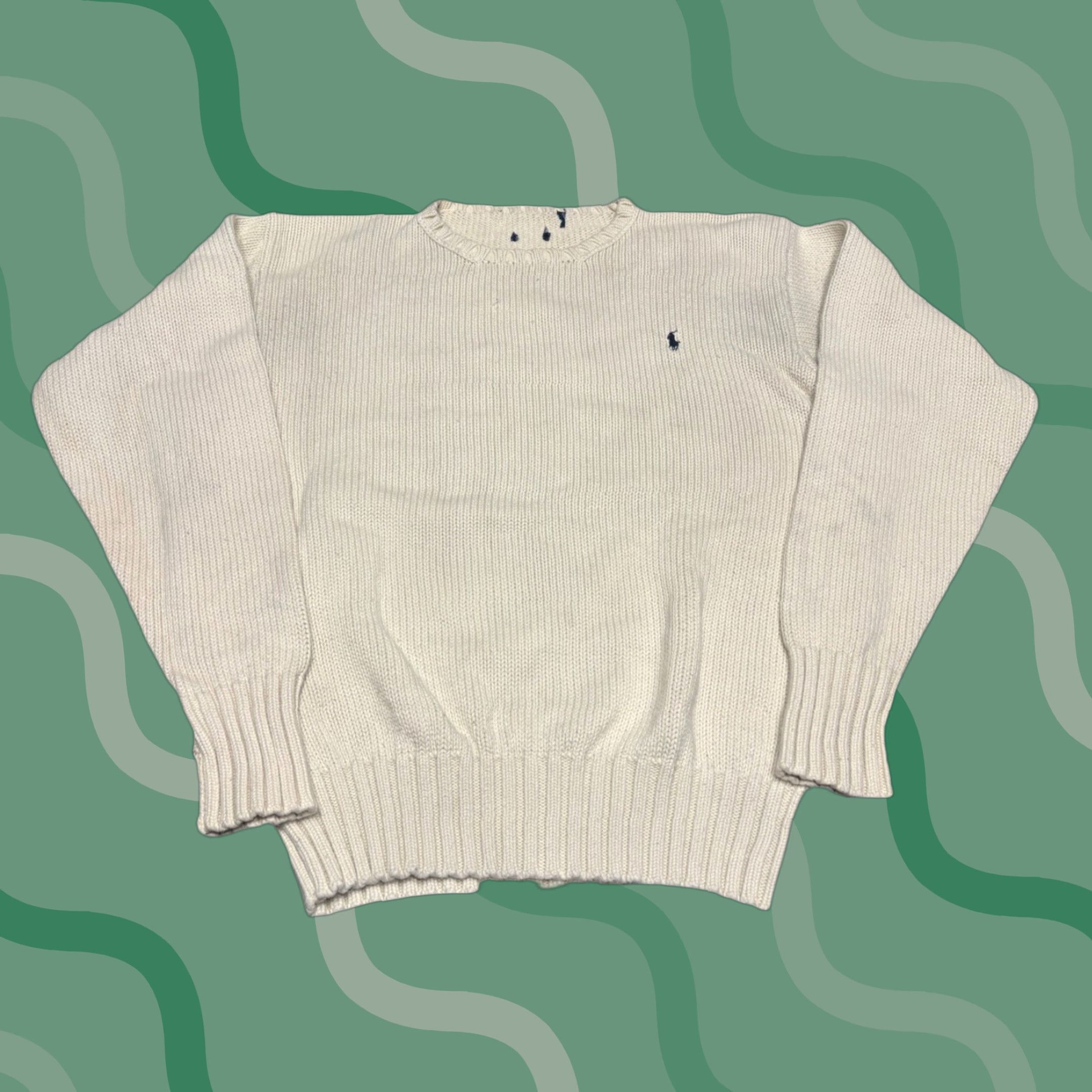 Polo Ralph Lauren VINTAGE Polo Ralph Lauren Logo Sweater Men's L Knit Fisherman Cable Crew Neck 90s Beig e Pullover Casual Knit Casual Mens Sweater 80s 90s Theme Size US L / EU 52-54 / 3 - 1 Thumbnail