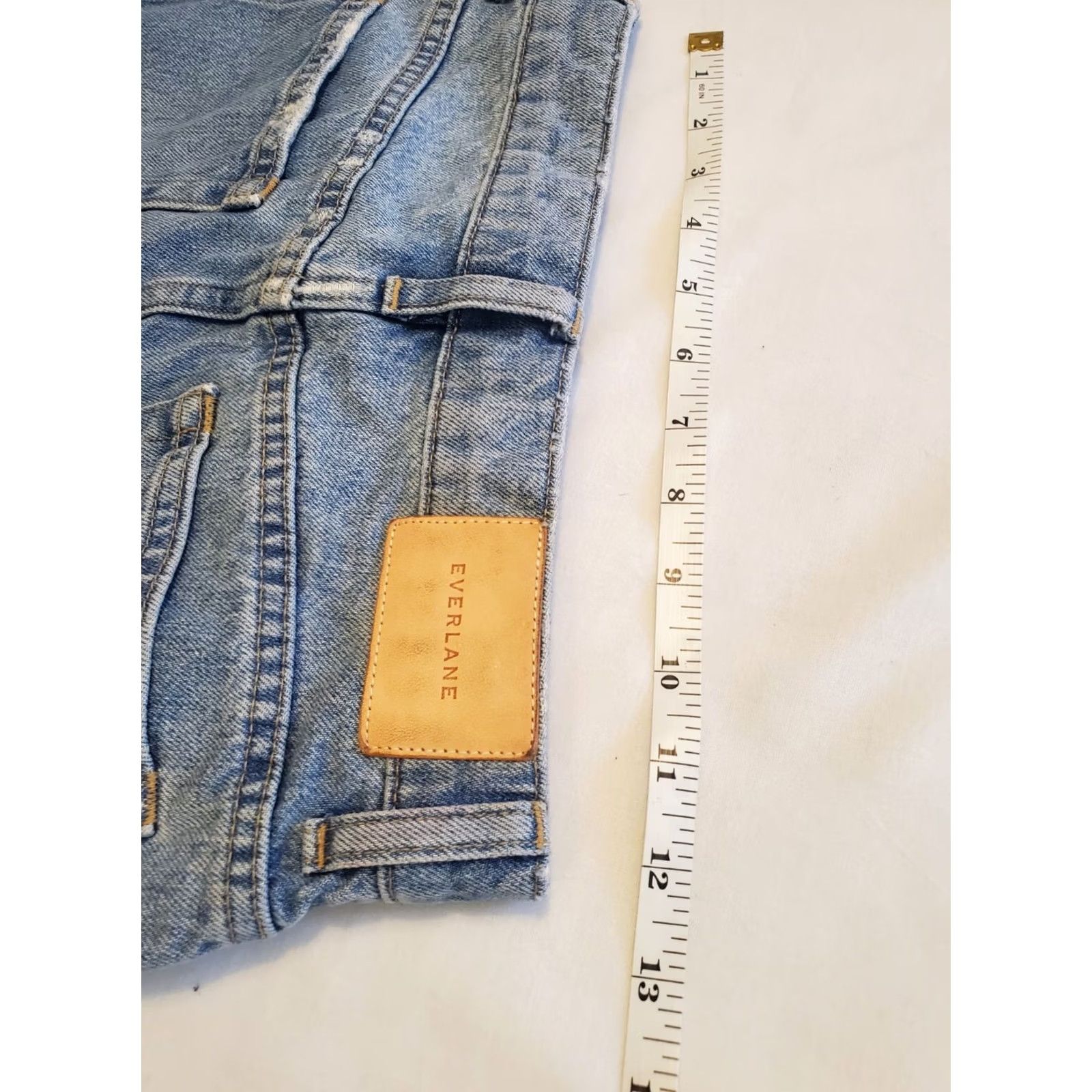 Everlane Everlane Denim Mini Skirt Size 23 Small Light Wash Distressed Reconstructed Rock Size 40" / US 18 - 7 Thumbnail