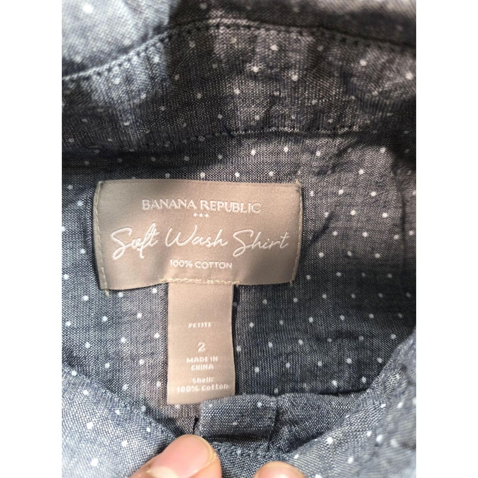 Banana Republic Banana Republic Shirt Dress Women 2P Petite Blue Polka Button Up 100% Cotton Knee Length Long Sleeve Size XS / US 0-2 / IT 36-38 - 3 Thumbnail