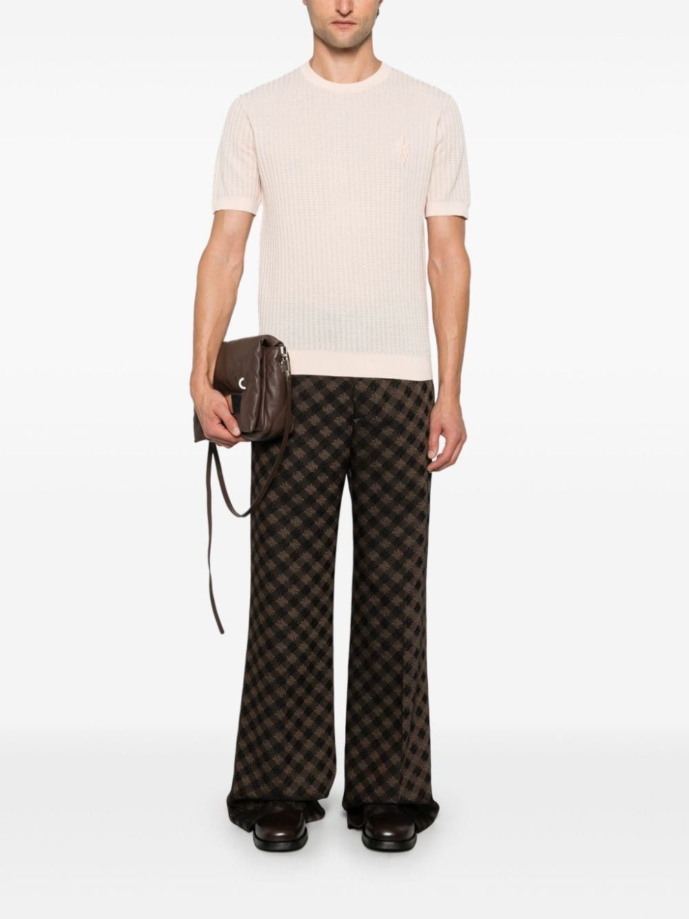 Amiri o1orln1025 Pointelle-Knit T-Shirt in Ivory Size US L / EU 52-54 / 3 - 3 Thumbnail