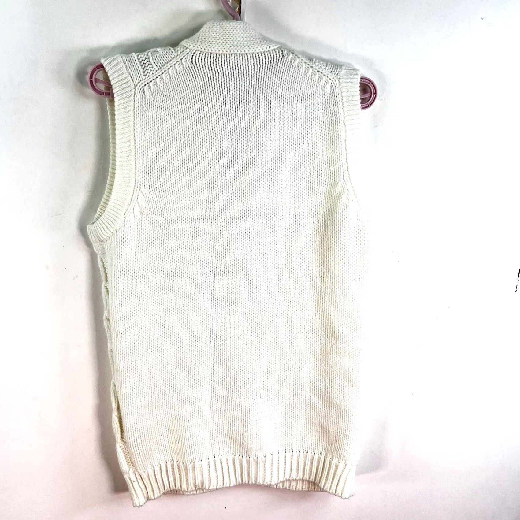 Vintage VTG Fully Fashioned Cardigan Vest Sweater White L Geometric Cable Knit Sleeveless V-Neck Women, 80s 90s Preppy Pockets Size L / US 10 / IT 46 - 6 Thumbnail
