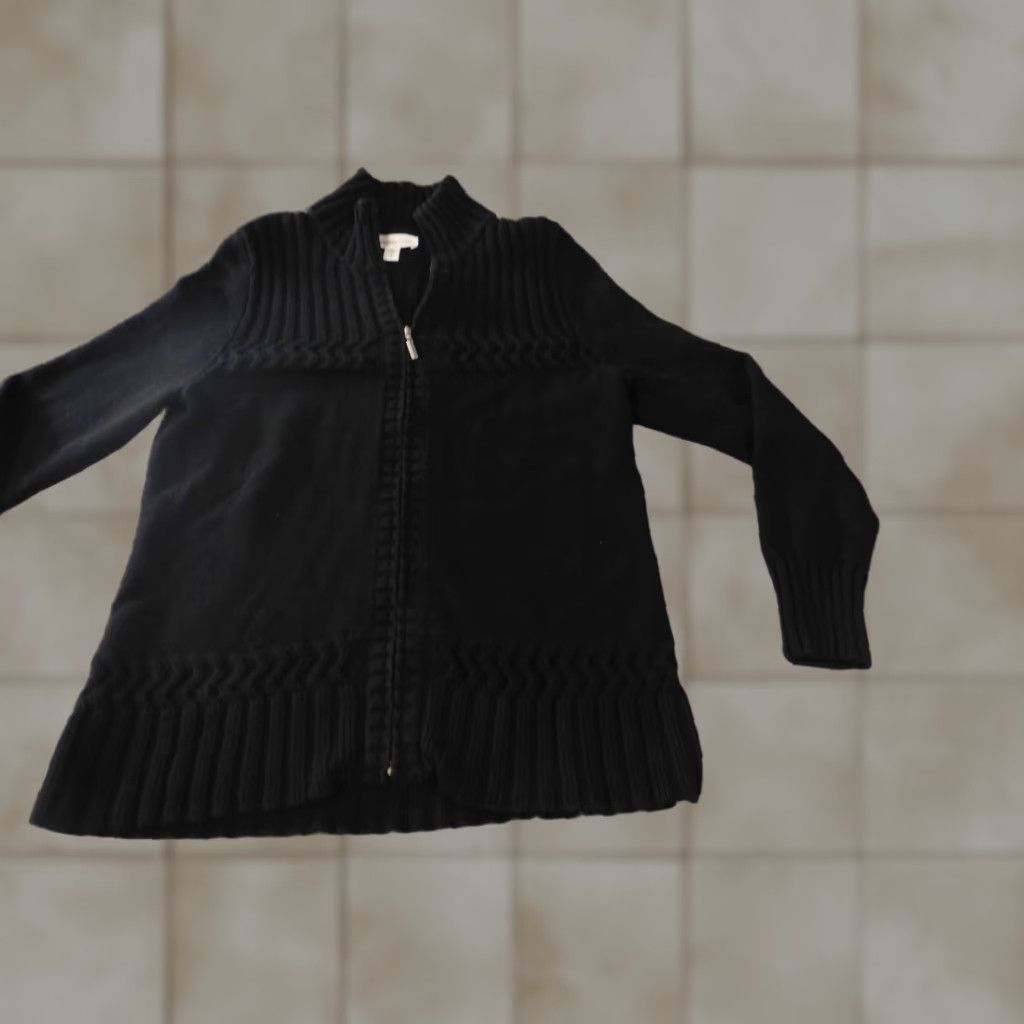 Coldwater Creek Coldwater Creek Sweater Womens Small Black Zip Mock Knit Stretch Cotton Classic Knit Sweater Size S / US 4 / IT 40 - 1 Thumbnail