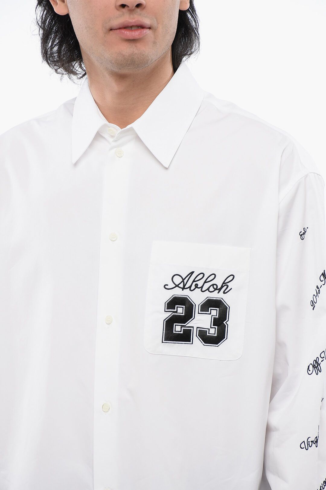 Off-White og1mm0625 Oversize Fit 23 Embroidered Shirt in White Size US M / EU 48-50 / 2 - 3 Thumbnail